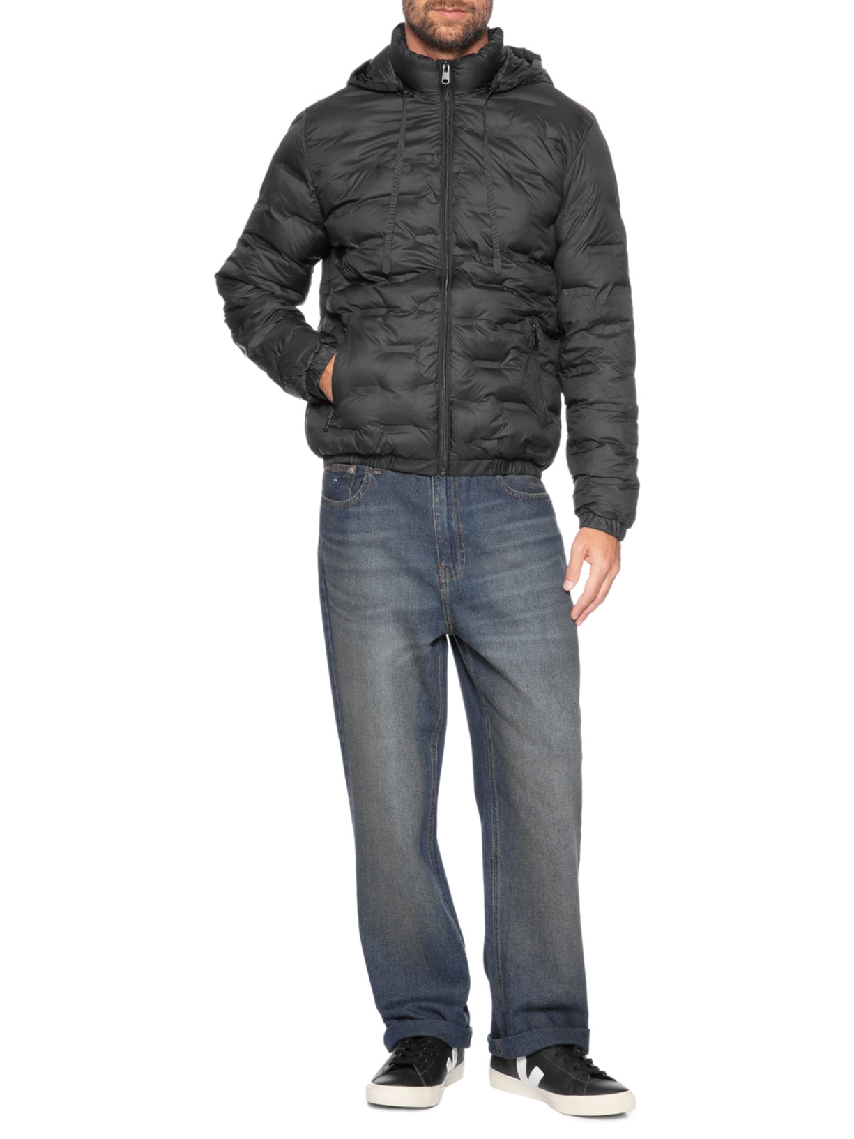 Jaqueta Masculina Puffer Com Capuz Preto Basiq Men
