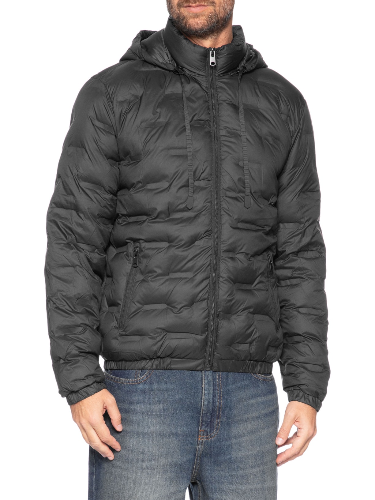 Jaqueta Masculina Puffer Com Capuz Preto Basiq Men