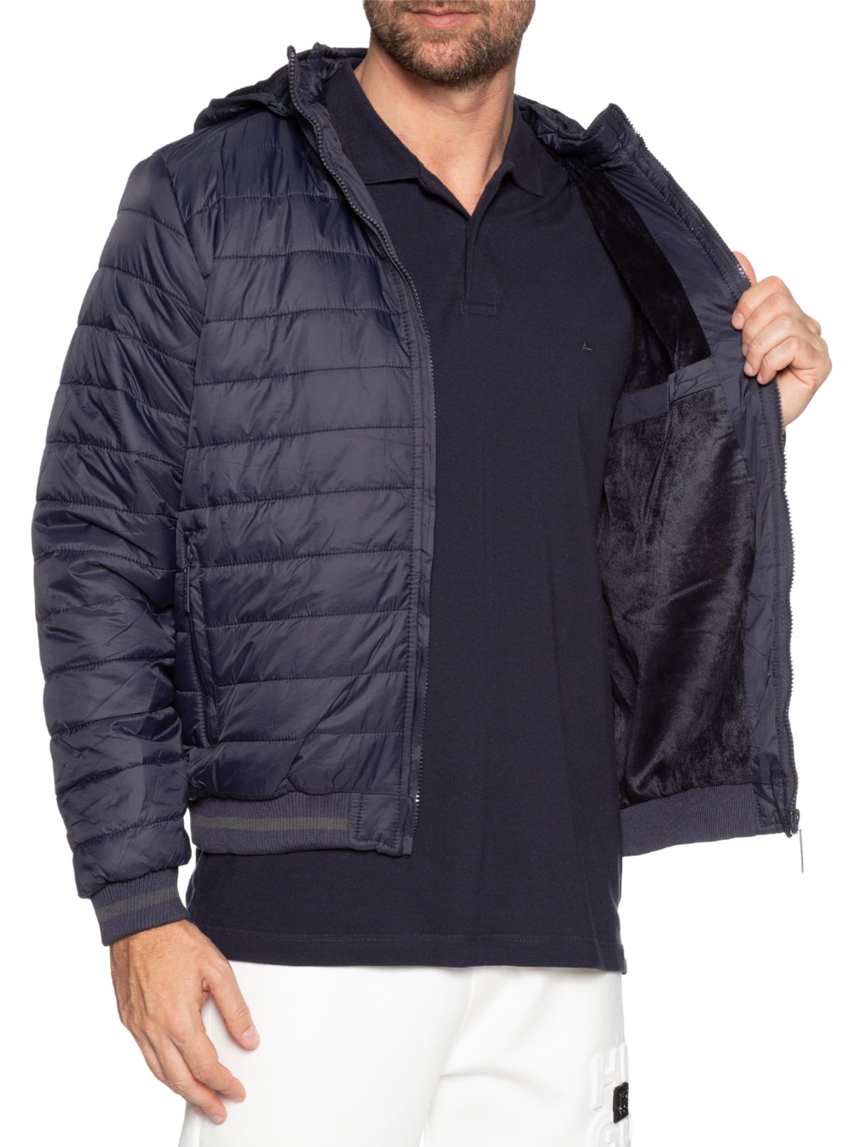 Jaqueta Masculina Puffer Com Capuz Removível Azul '2 Essential