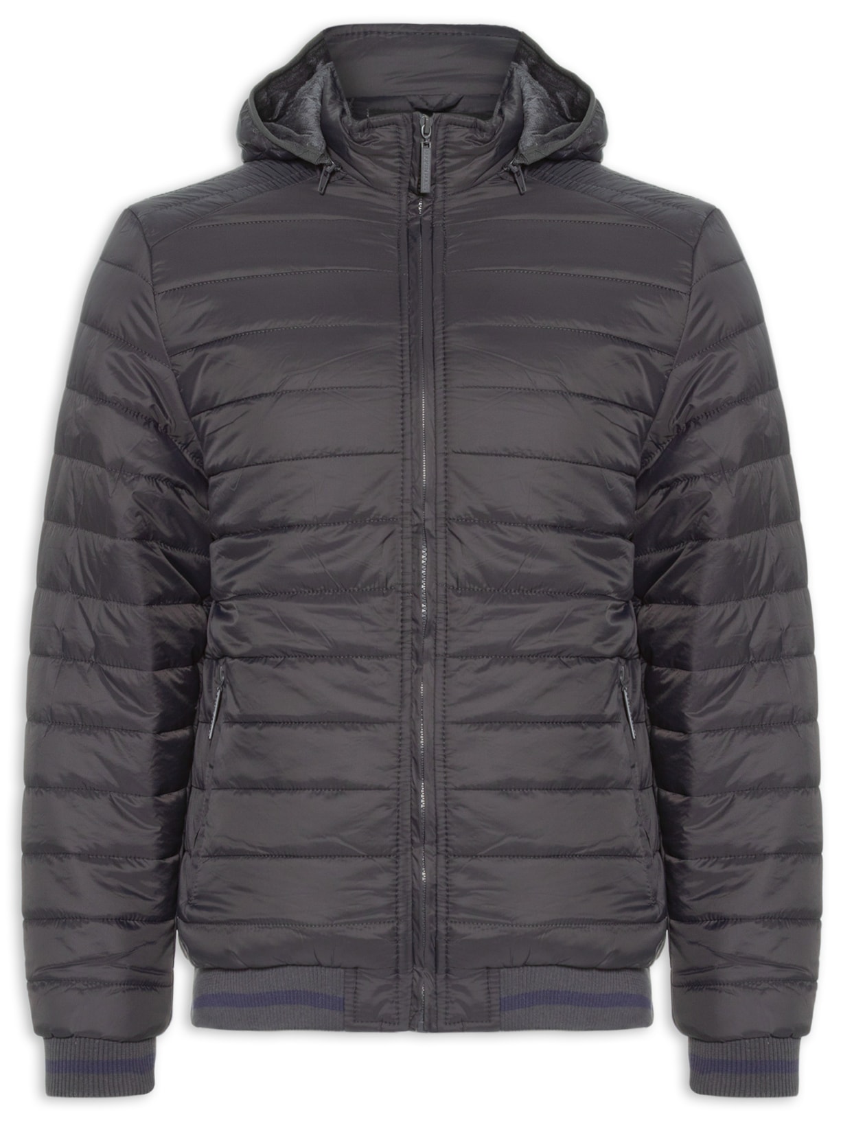 Jaqueta Masculina Puffer Com Capuz Removível - Cinza