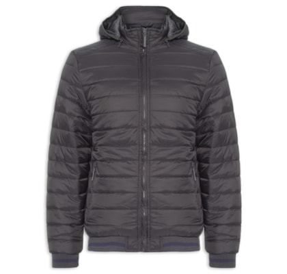Jaqueta Masculina Puffer Com Capuz Removível - Cinza