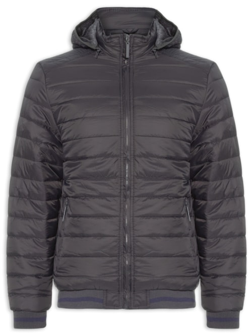 Jaqueta Masculina Puffer Com Capuz Removível - Cinza