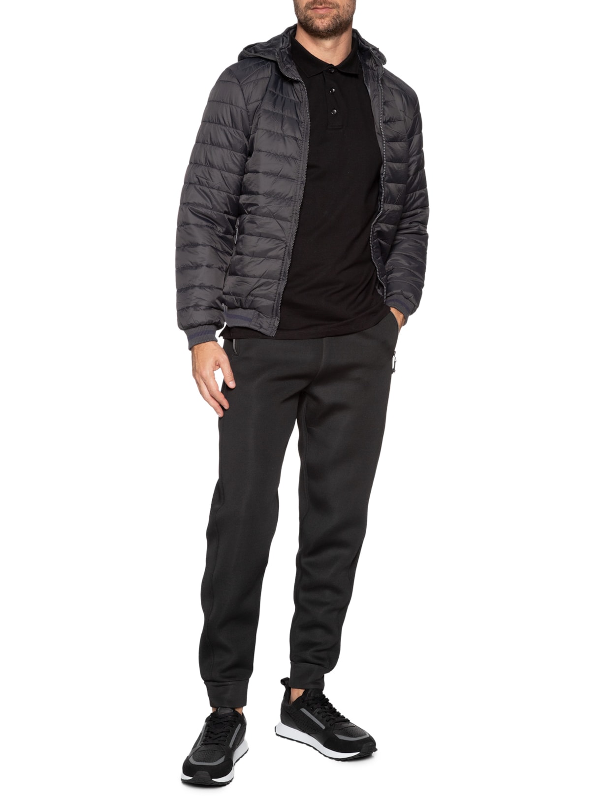 Jaqueta Masculina Puffer Com Capuz Removível Cinza '2 Essential