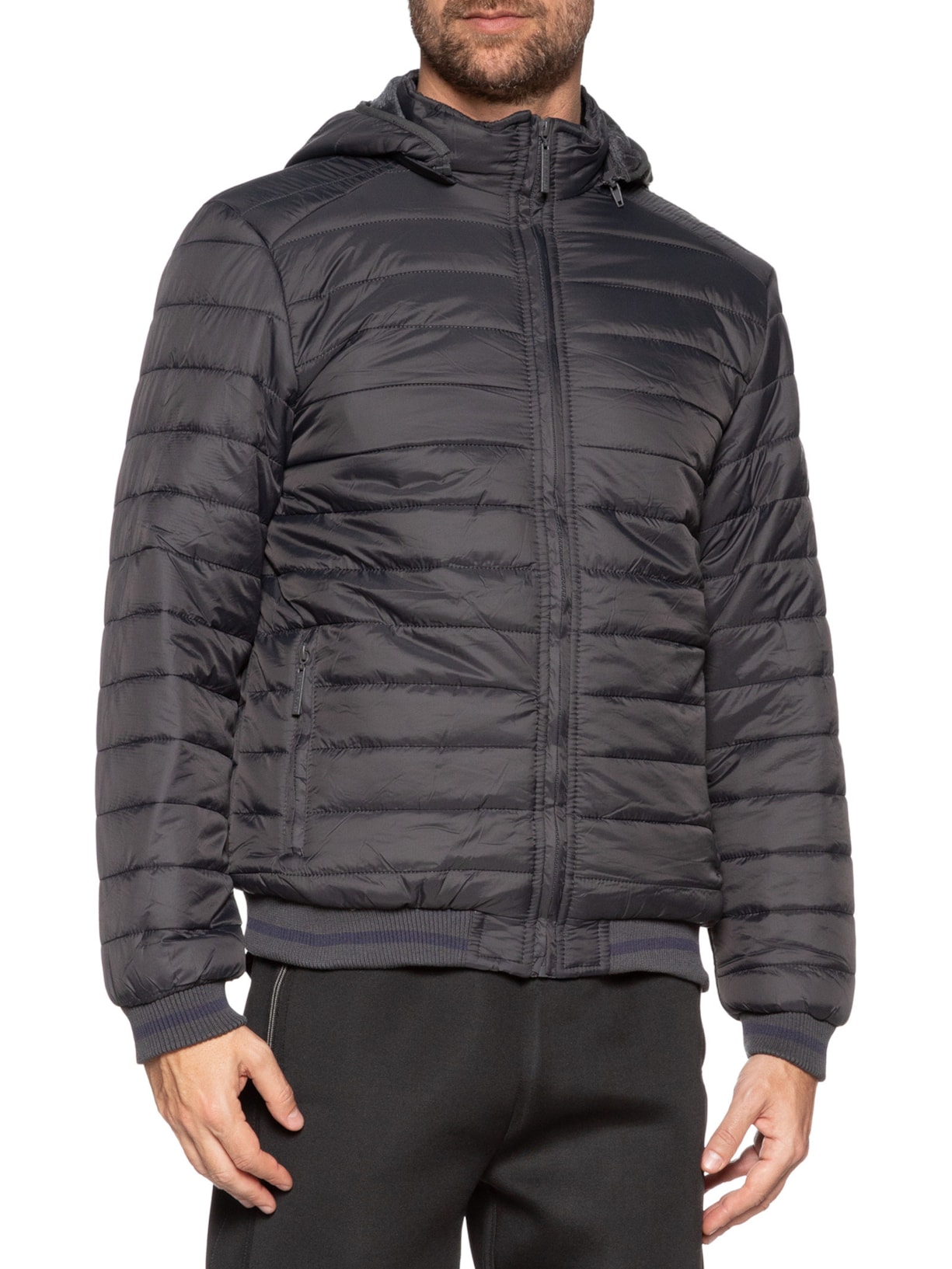 Jaqueta Masculina Puffer Com Capuz Removível Cinza '2 Essential