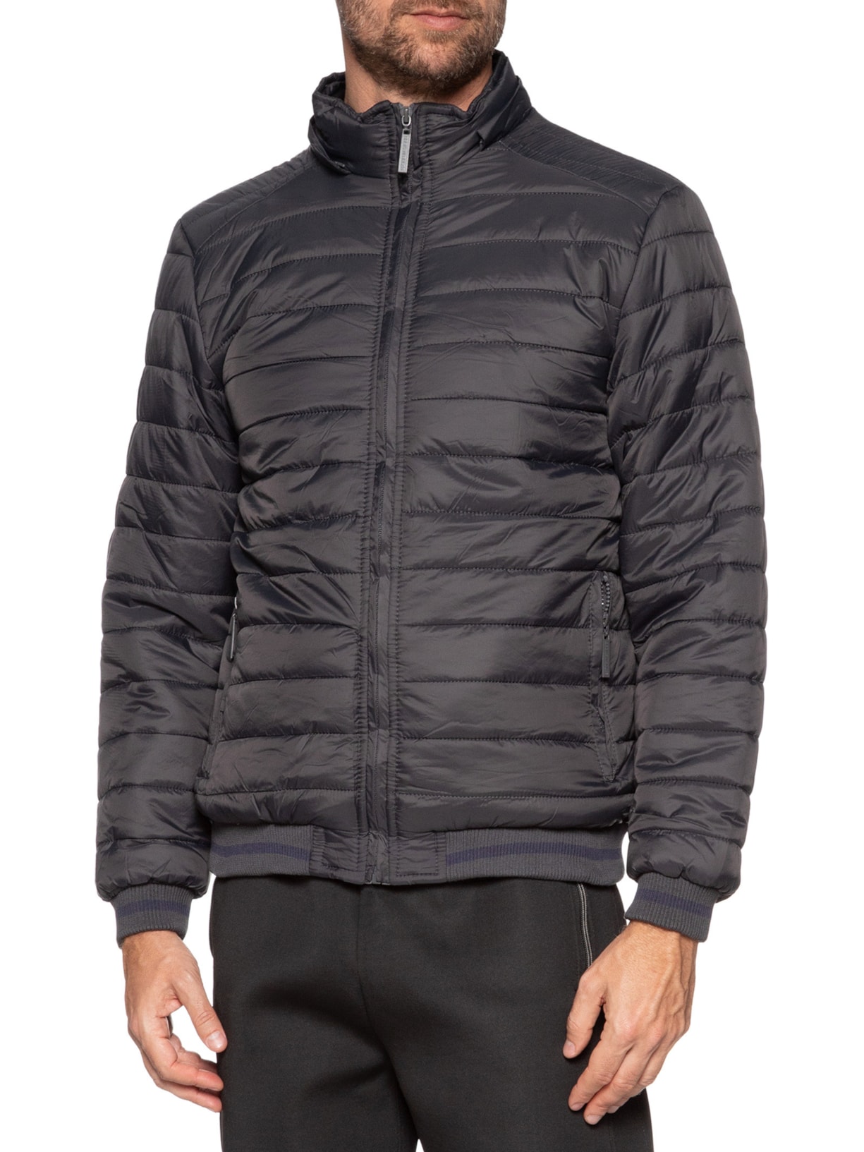 Jaqueta Masculina Puffer Com Capuz Removível Cinza '2 Essential