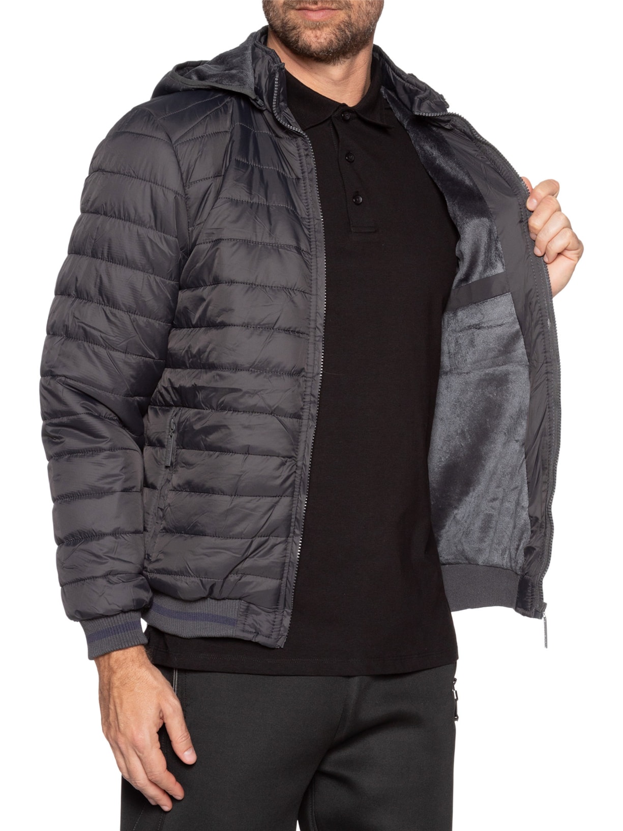 Jaqueta Masculina Puffer Com Capuz Removível Cinza '2 Essential