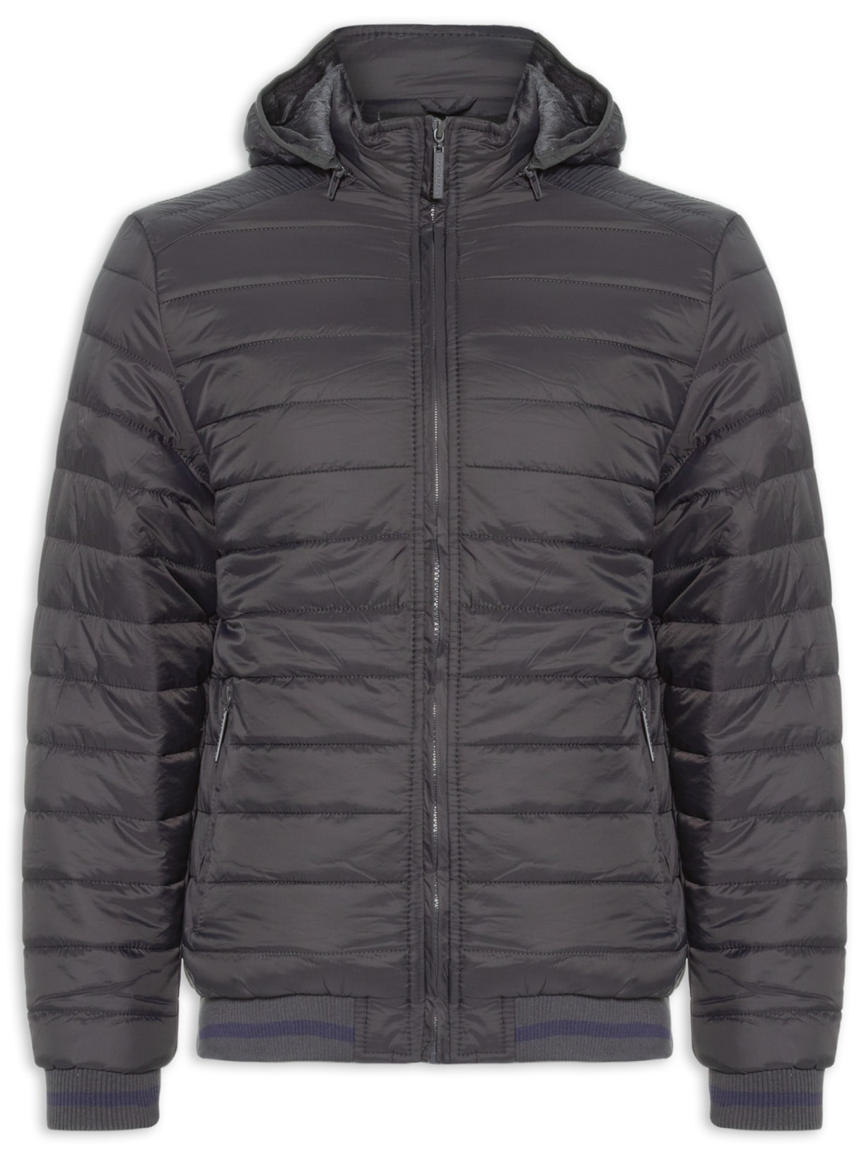Jaqueta Masculina Puffer Com Capuz Removível - Cinza