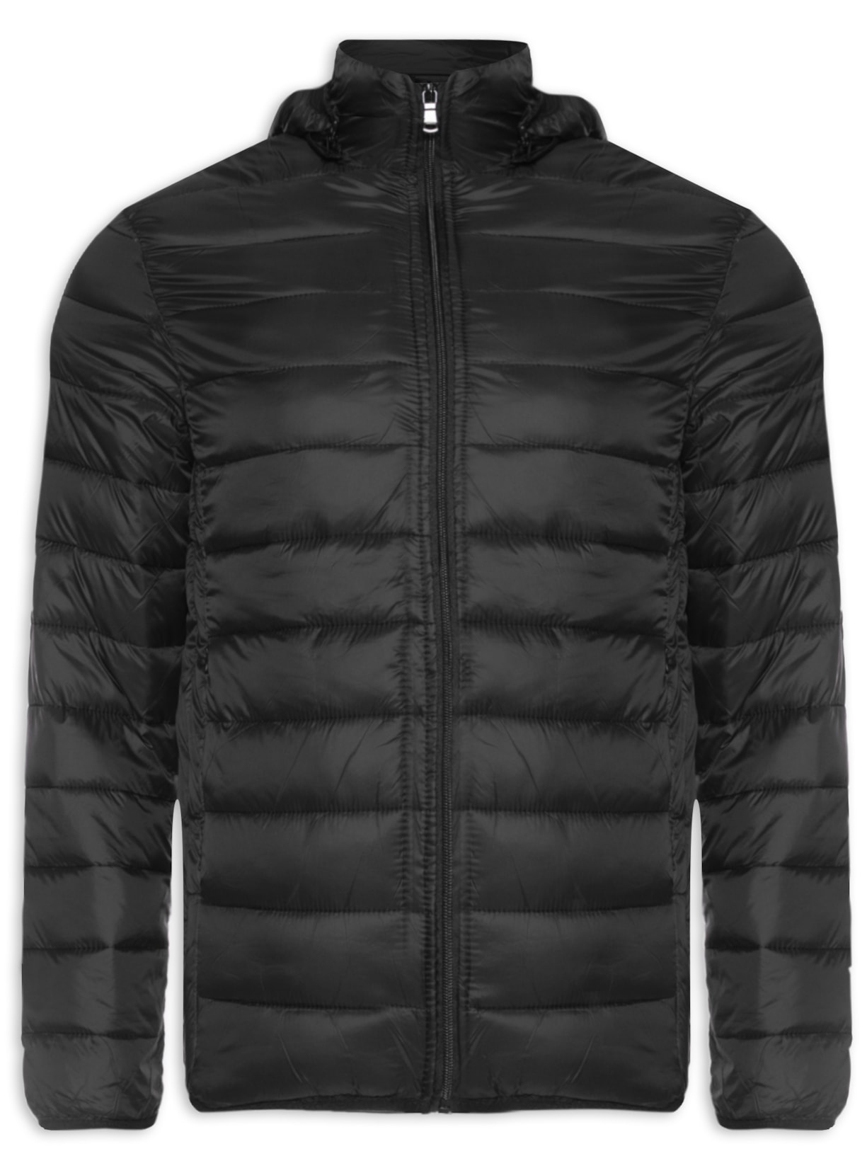 Jaqueta Masculina Puffer Com Capuz Removível - Preto