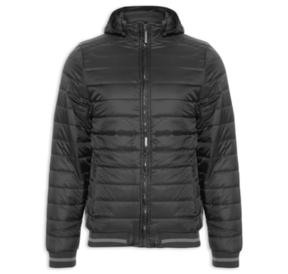 Jaqueta Masculina Puffer Com Capuz Removível - Preto