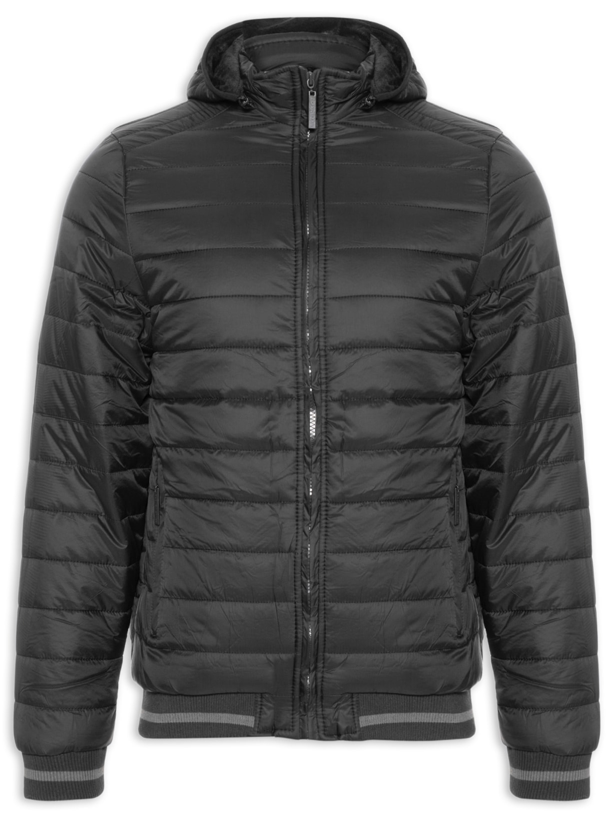 Jaqueta Masculina Puffer Com Capuz Removível - Preto