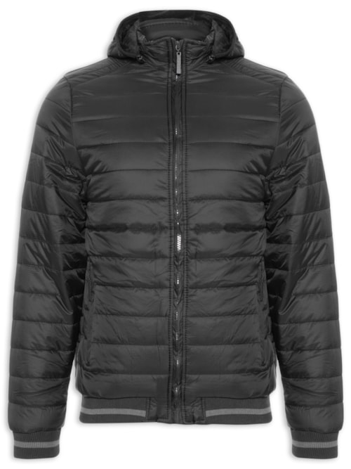 Jaqueta Masculina Puffer Com Capuz Removível - Preto