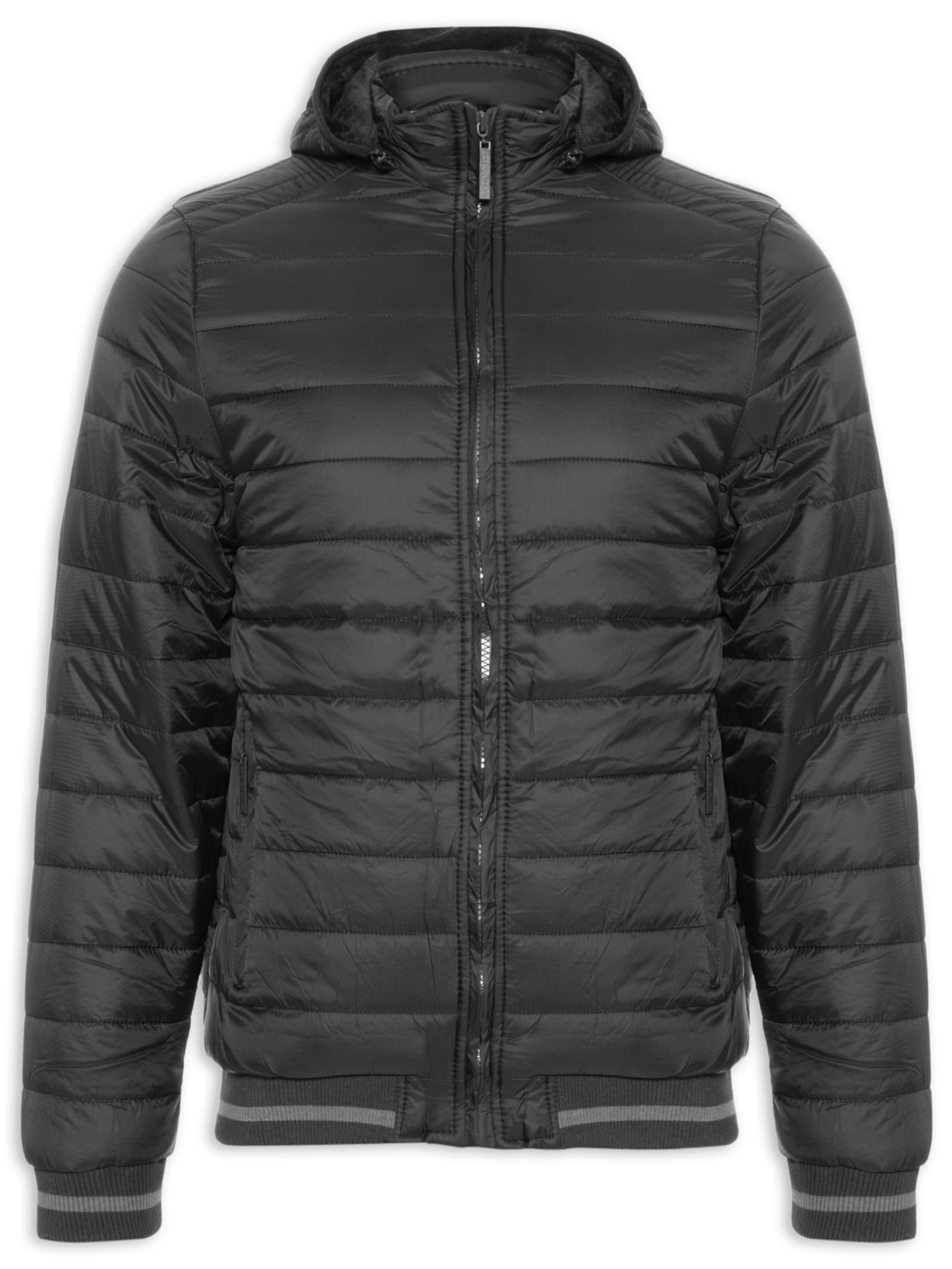 Jaqueta Masculina Puffer Com Capuz Removível - Preto