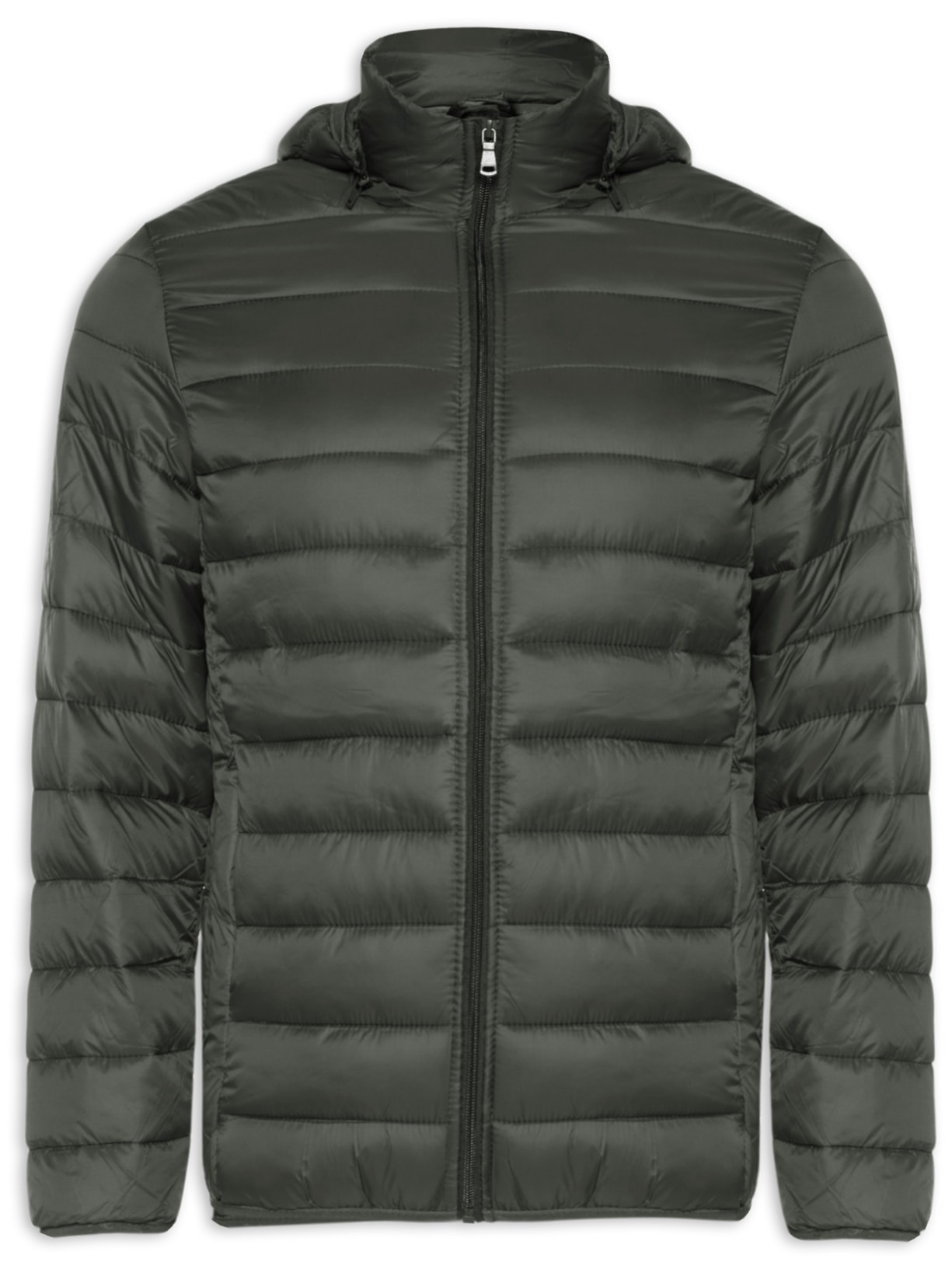 Jaqueta Masculina Puffer Com Capuz Removível - Verde