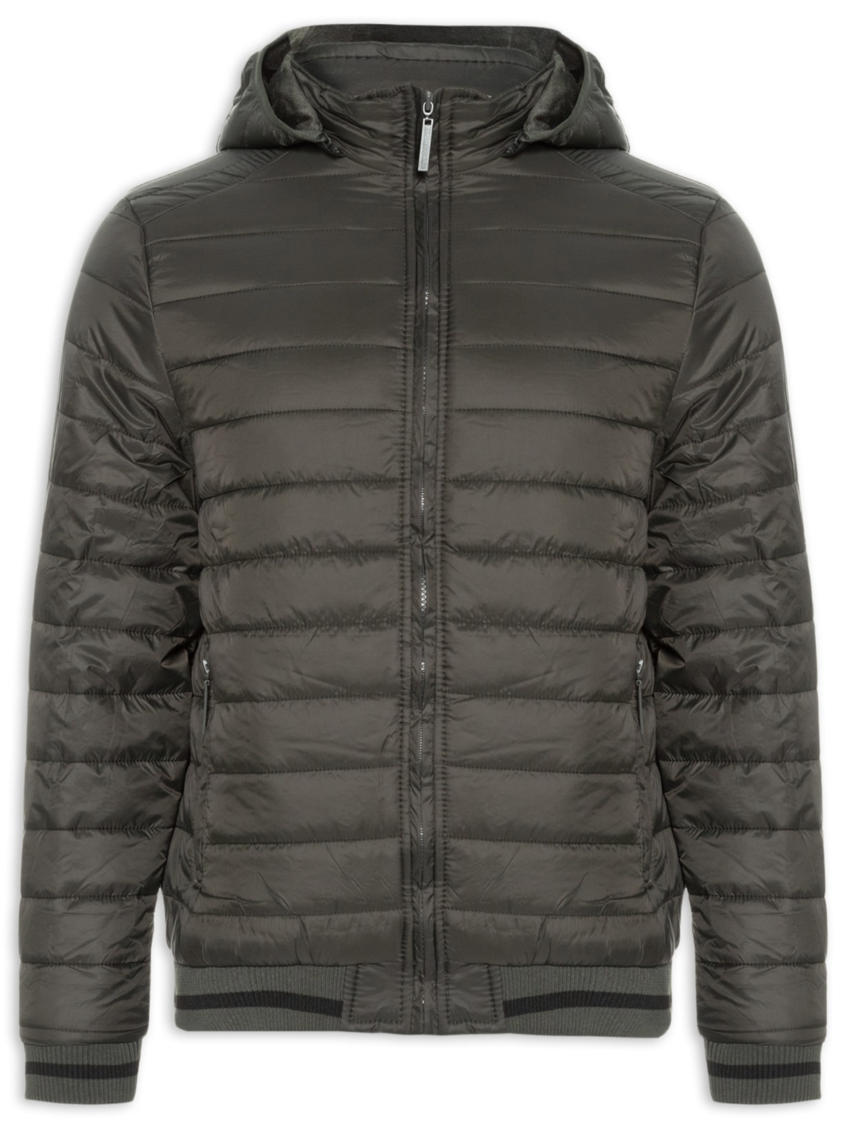 Jaqueta Masculina Puffer Com Capuz Removível - Verde