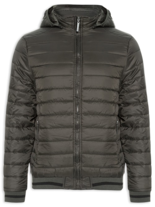 Jaqueta Masculina Puffer Com Capuz Removível - Verde