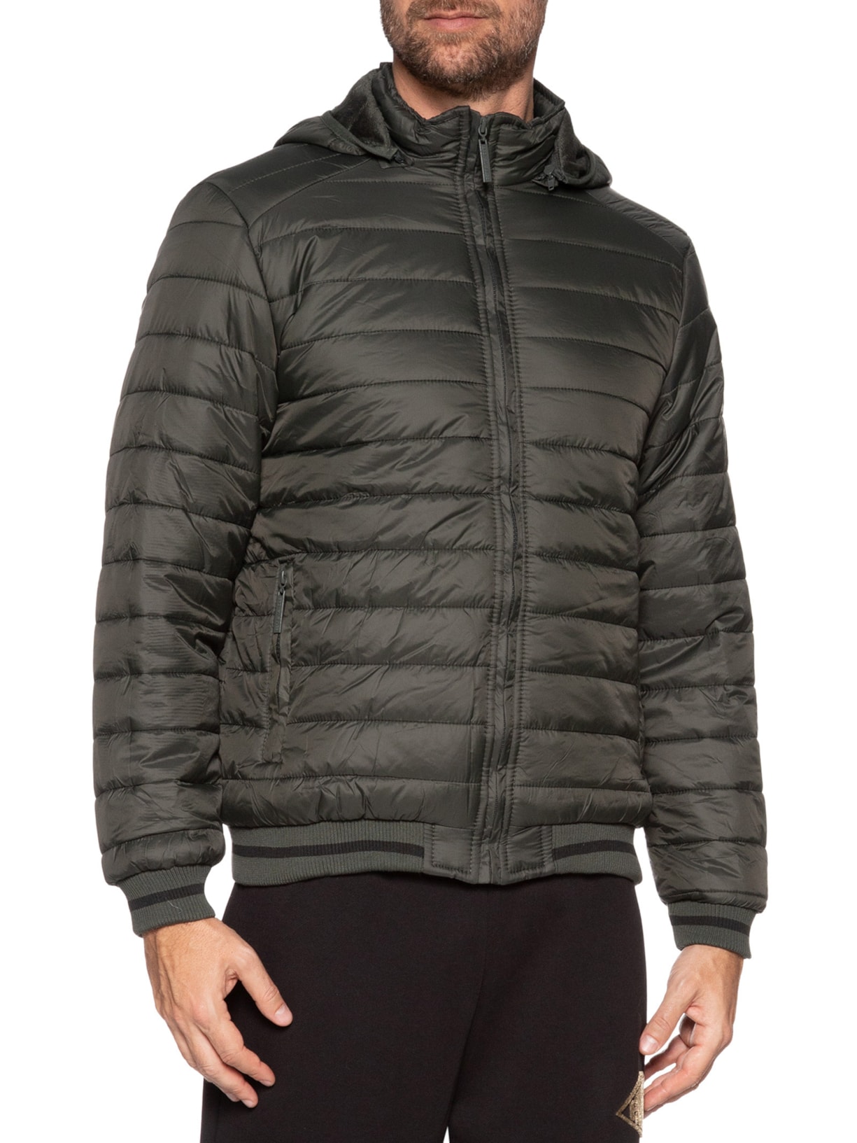 Jaqueta Masculina Puffer Com Capuz Removível Verde '2 Essential