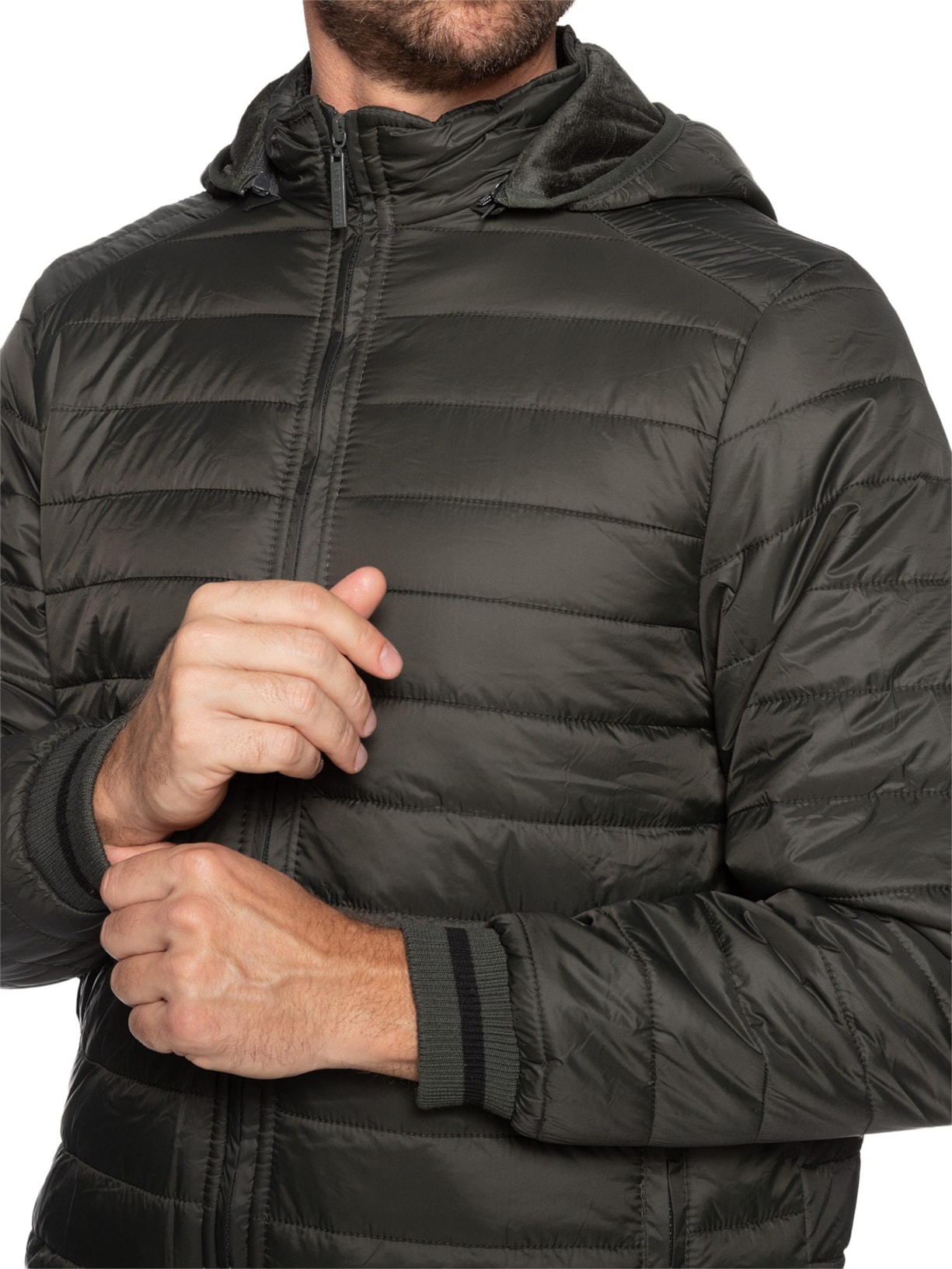 Jaqueta Masculina Puffer Com Capuz Removível Verde '2 Essential