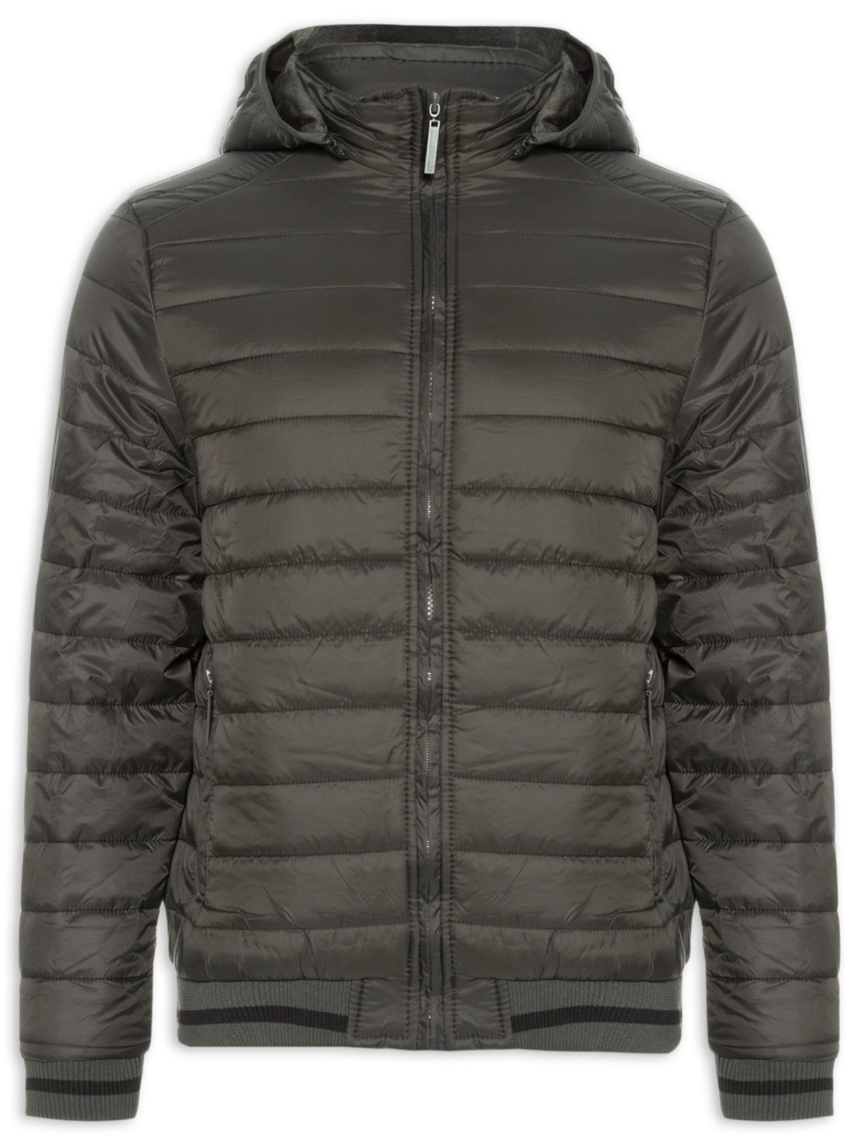 Jaqueta Masculina Puffer Com Capuz Removível - Verde