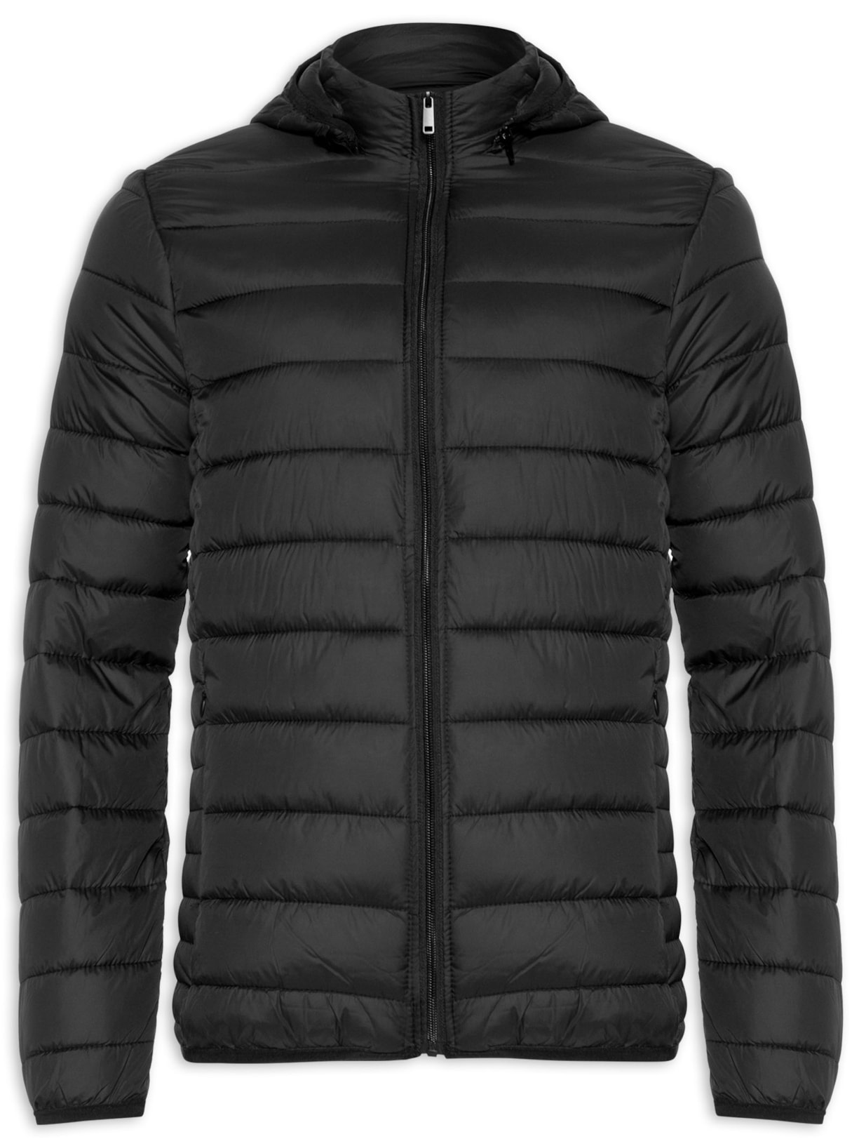 Jaqueta Masculina Puffer Com Gorro Basic - Preto