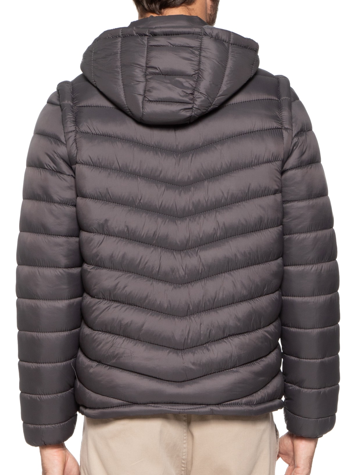 Jaqueta Masculina Puffer Com Manga Removível Cinza Basiq Men