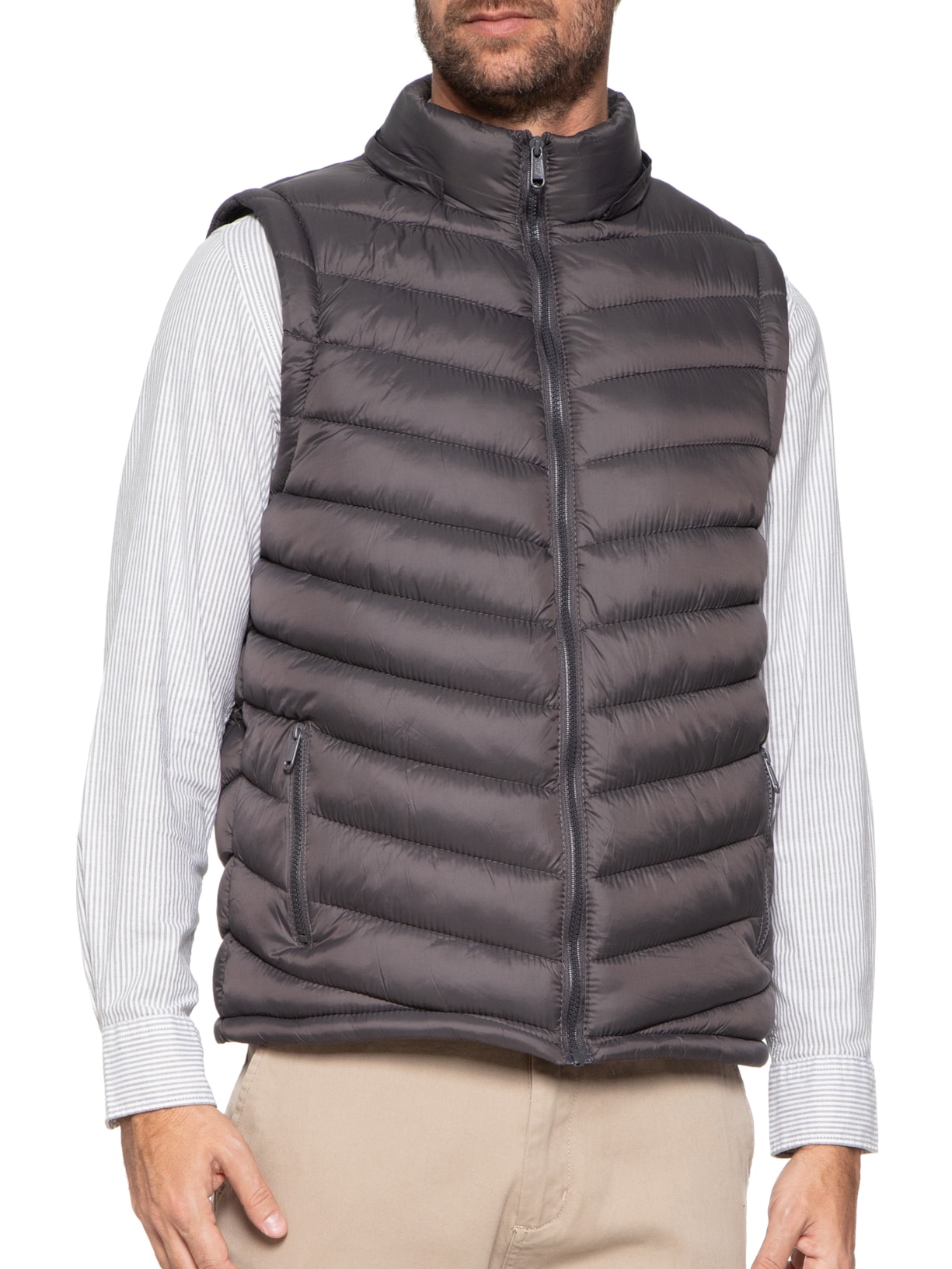 Jaqueta Masculina Puffer Com Manga Removível Cinza Basiq Men