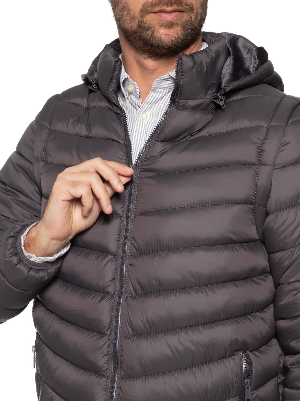 Jaqueta Masculina Puffer Com Manga Removível Cinza Basiq Men