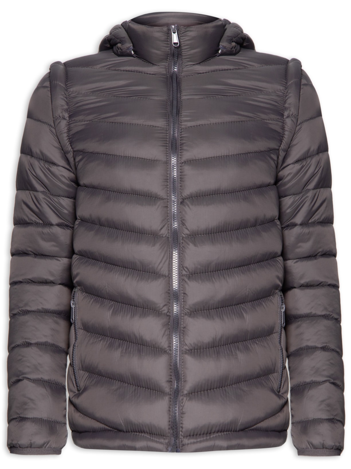 Jaqueta Masculina Puffer Com Manga Removível - Cinza