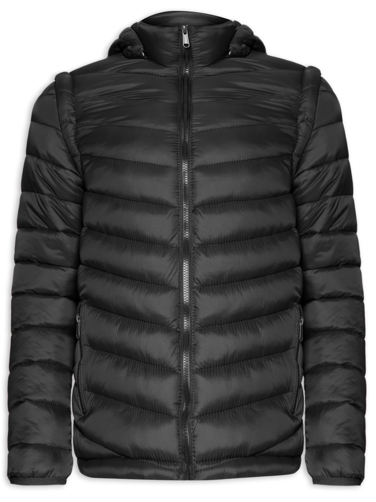 Jaqueta Masculina Puffer Com Manga Removível - Preto