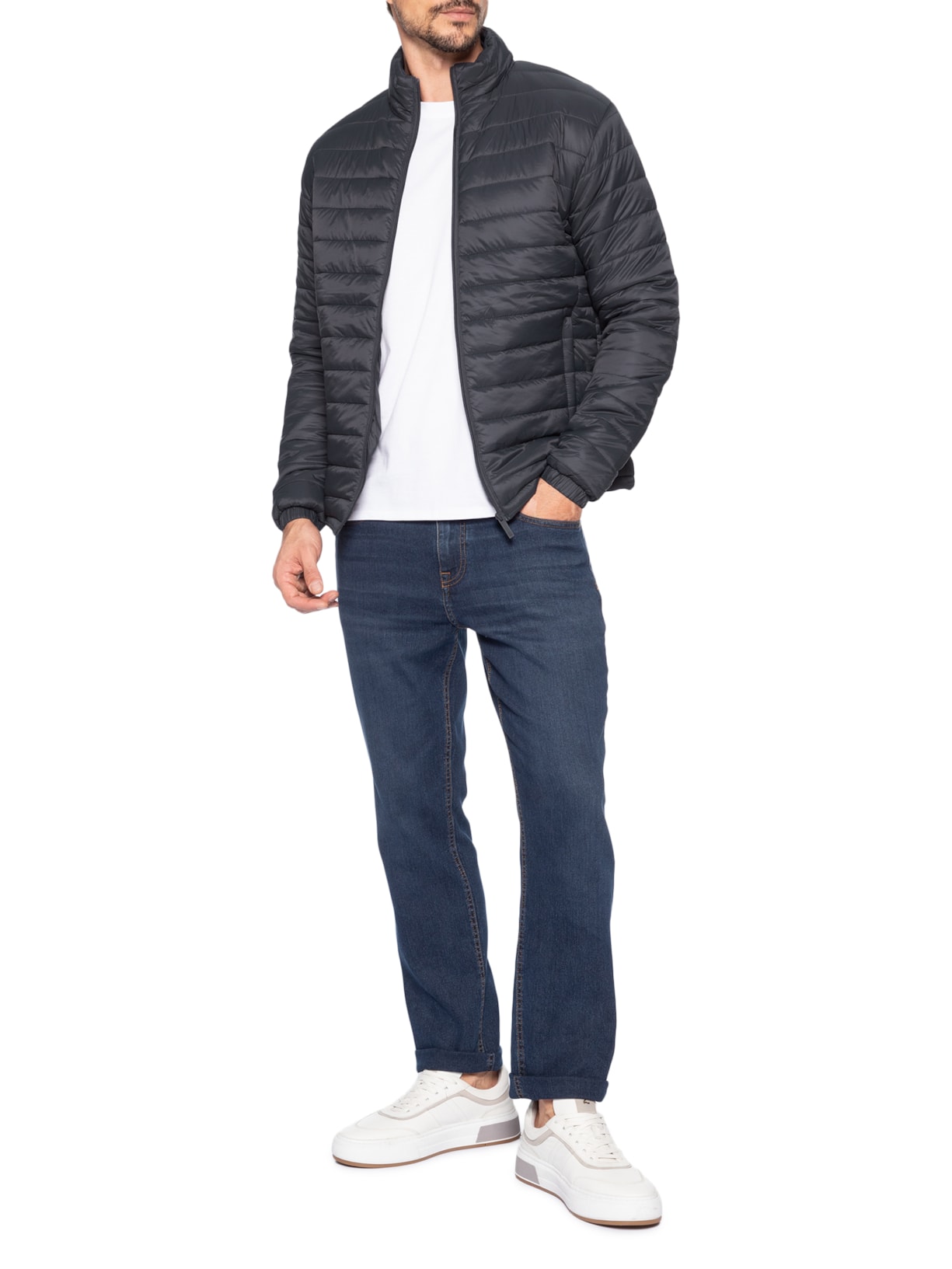 Jaqueta Masculina Puffer Com Saquinho Cinza '2 Essential