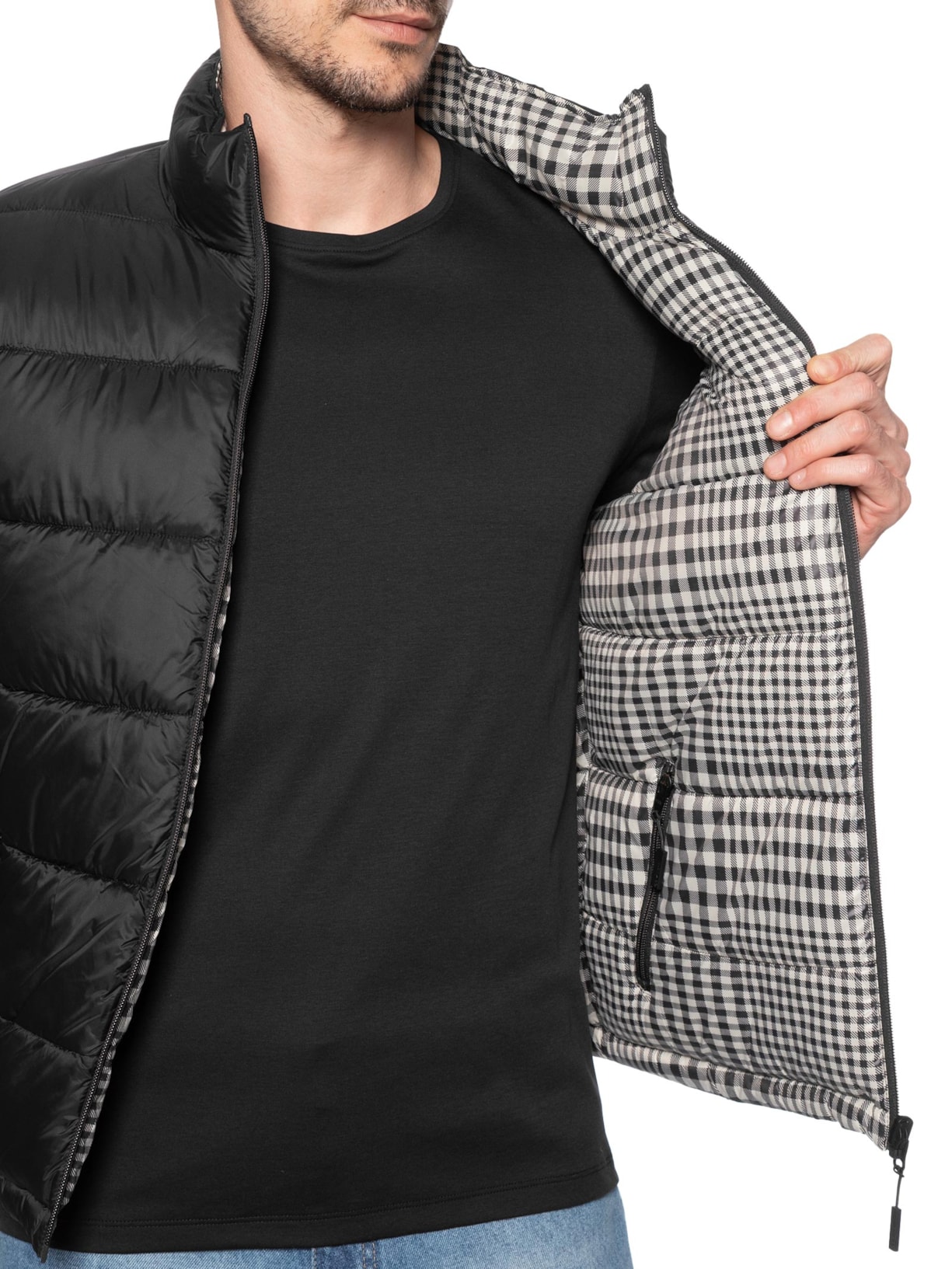 Jaqueta Masculina Puffer Double Face Interno Xadrez Preto Osklen