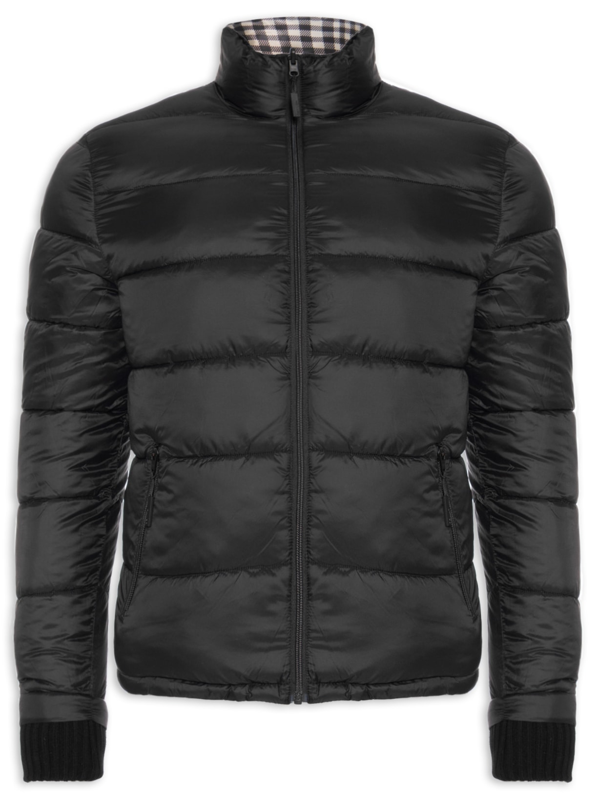 Jaqueta Masculina Puffer Double Face Interno Xadrez - Preto