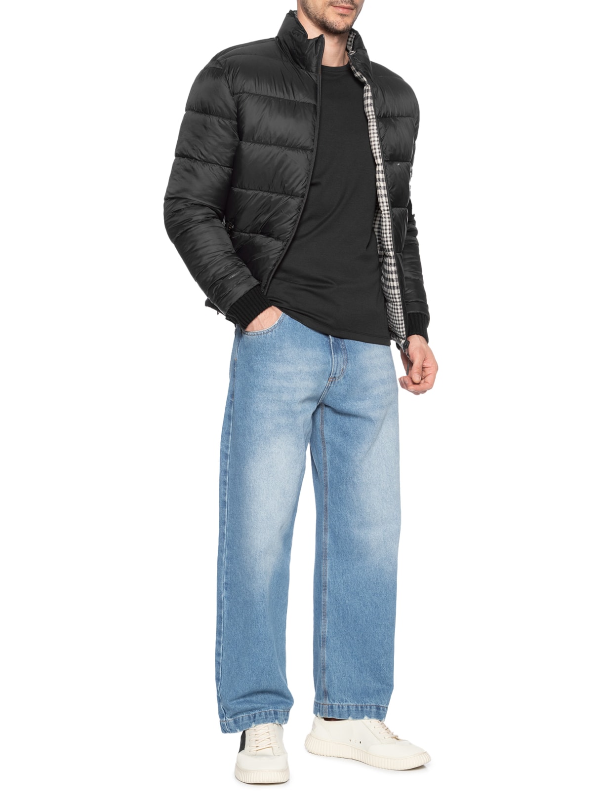 Jaqueta Masculina Puffer Double Face Interno Xadrez Preto Osklen