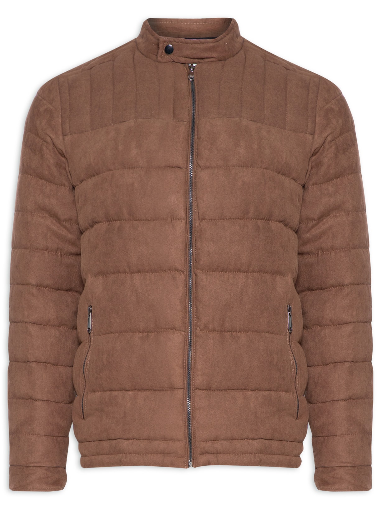 Jaqueta Masculina Puffer Em Camurça - Marrom