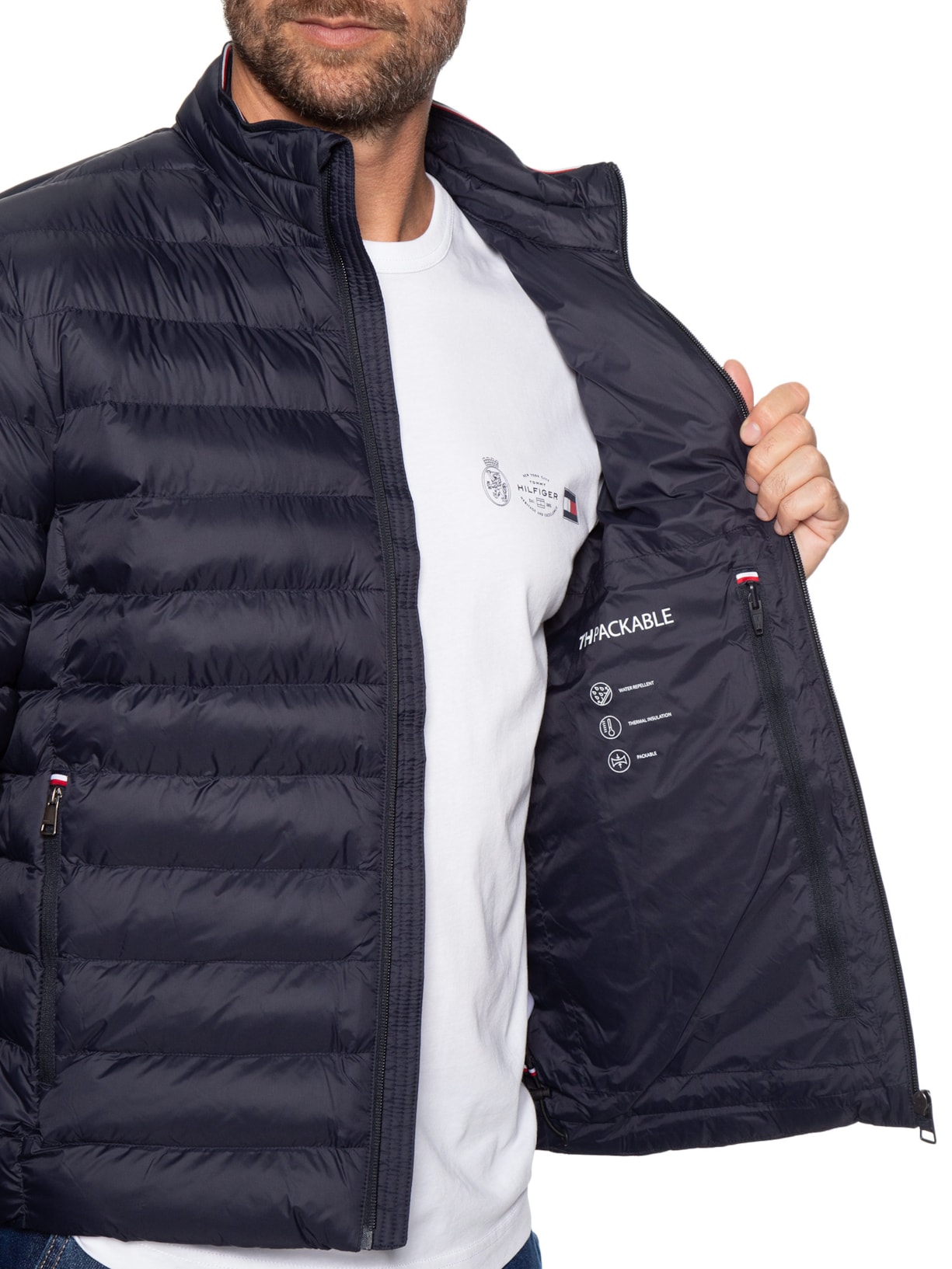 Jaqueta Masculina Puffer Essential Logo No Peito Azul Tommy Hilfiger