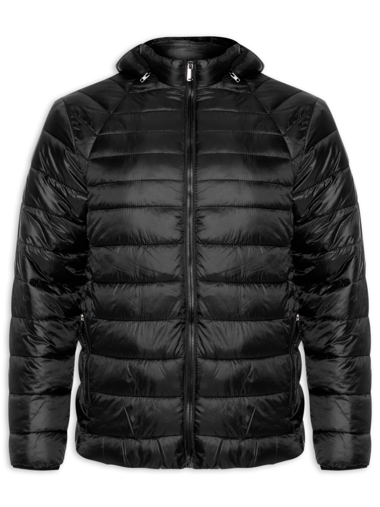 Jaqueta Masculina Puffer Forro Pelúciado Com Capuz - Preto