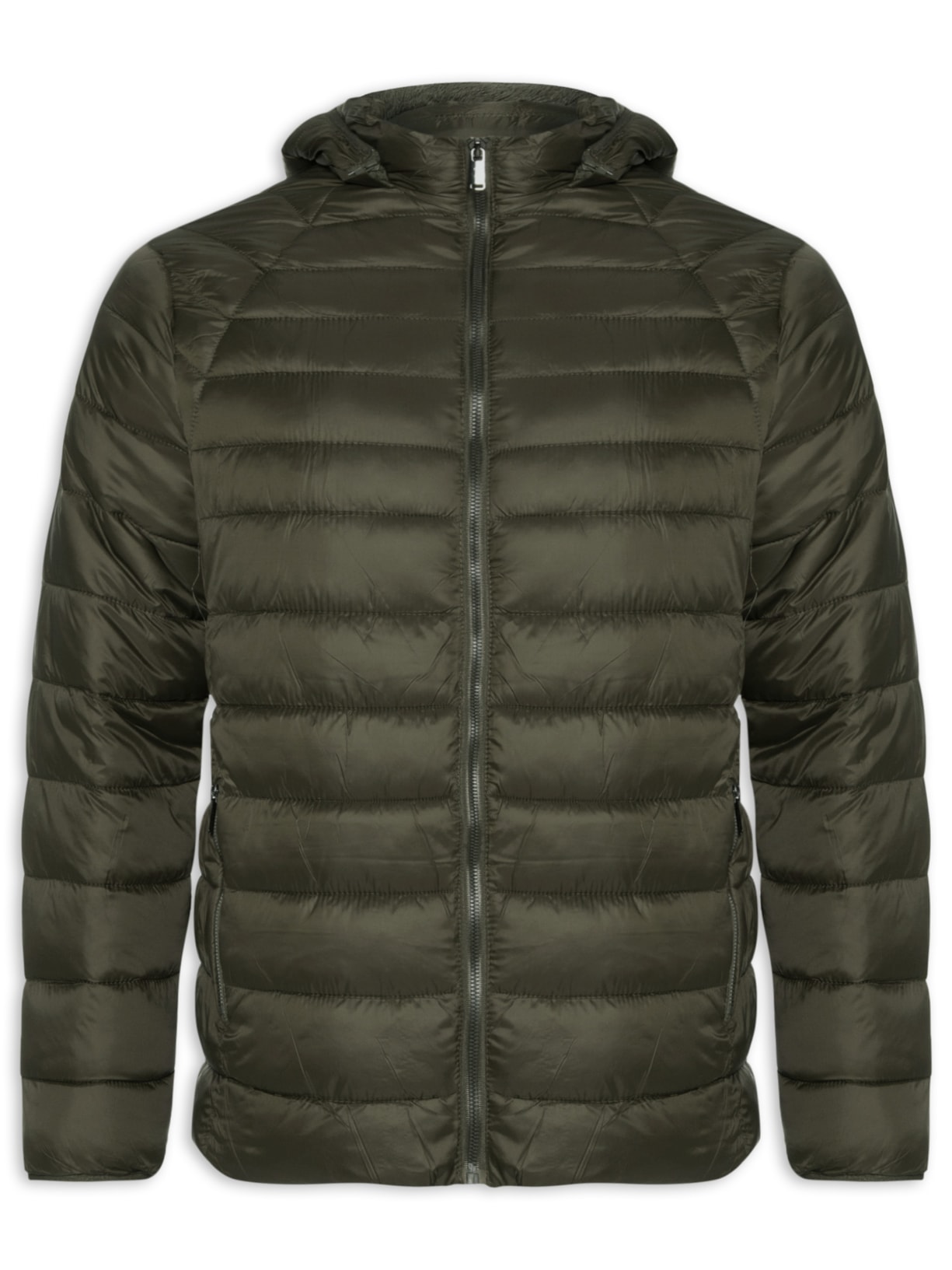 Jaqueta Masculina Puffer Forro Pelúciado Com Capuz - Verde