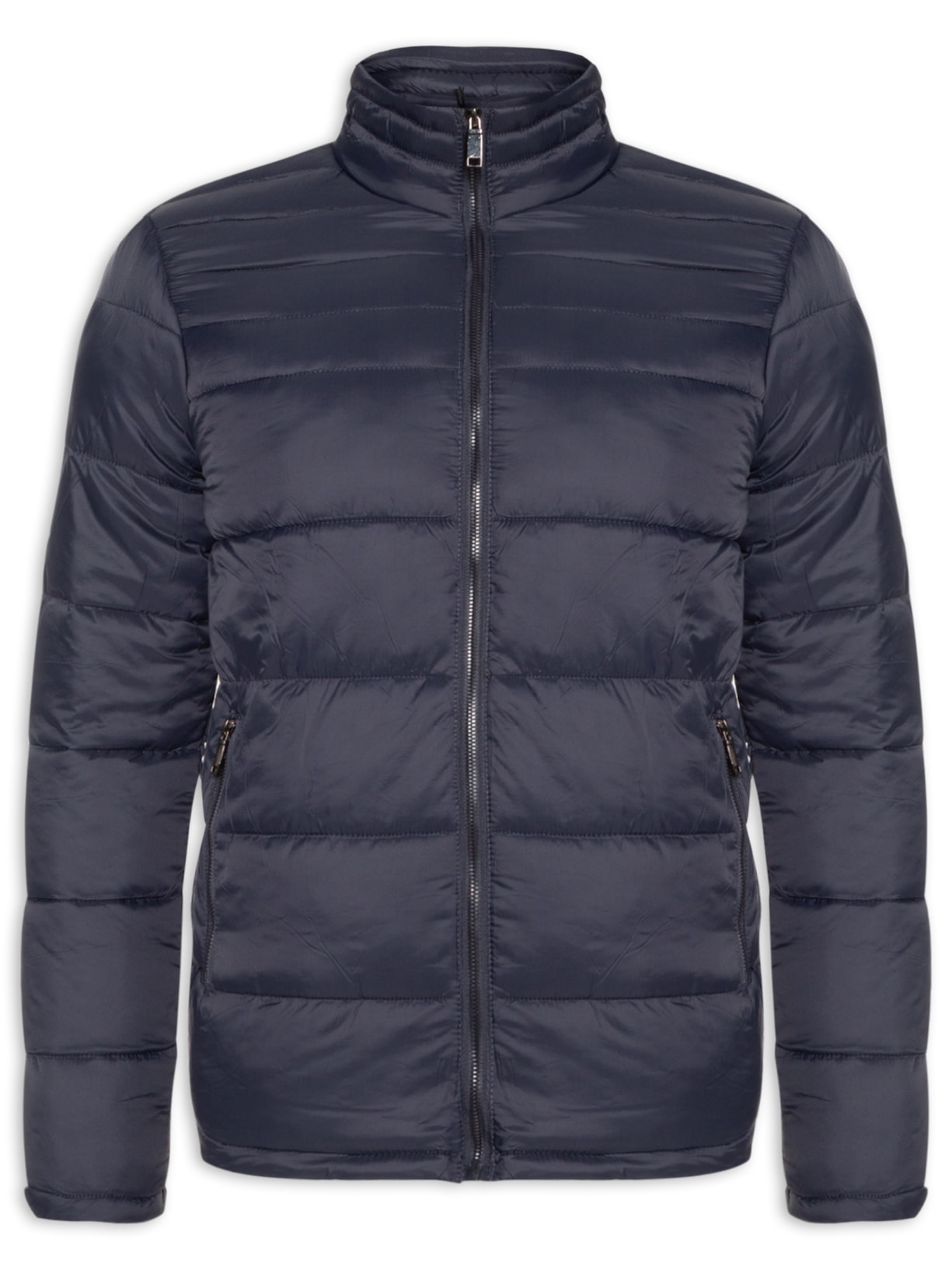 Jaqueta Masculina Puffer Forro Pelúciado Sem Capuz - Azul