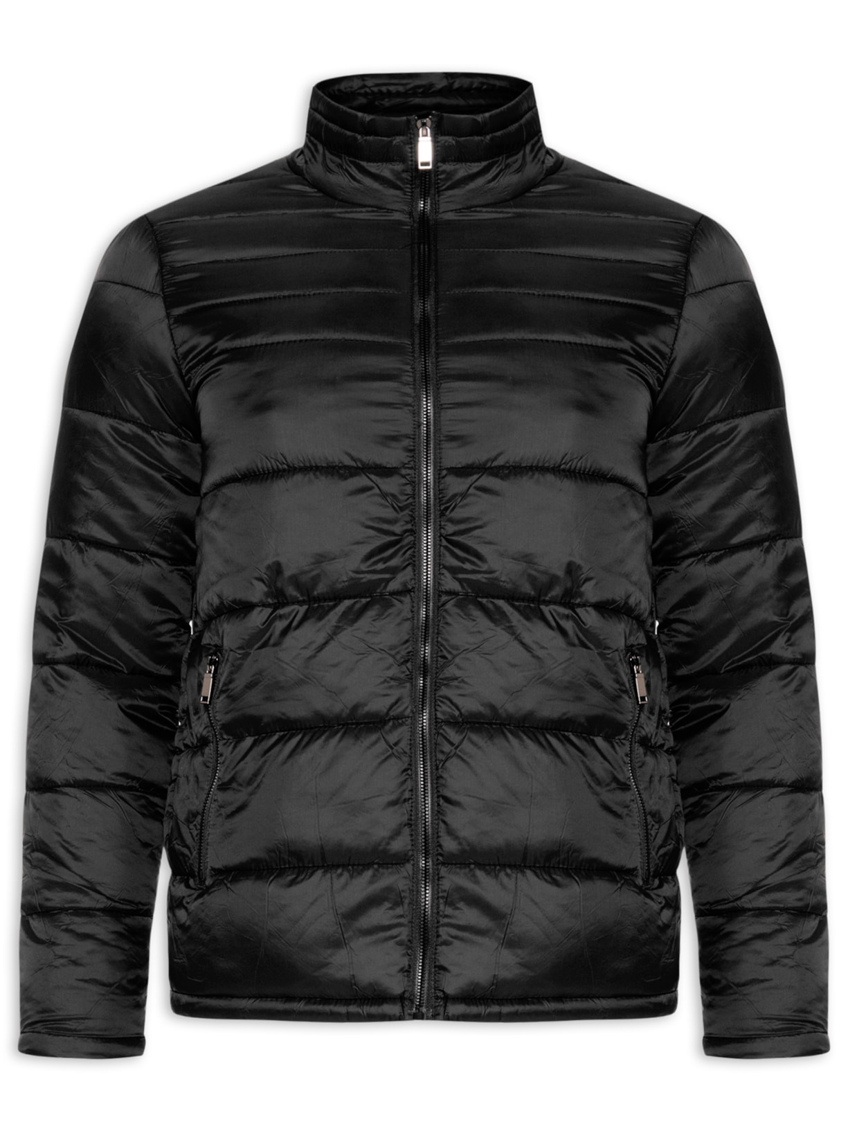 Jaqueta Masculina Puffer Forro Pelúciado Sem Capuz - Preto
