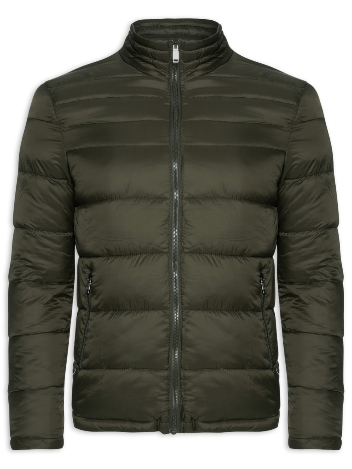 Jaqueta Masculina Puffer Forro Pelúciado Sem Capuz - Verde