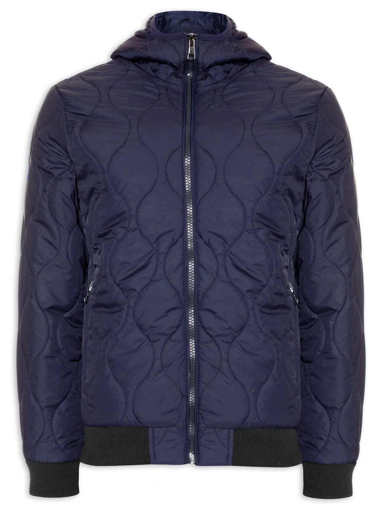 Jaqueta Masculina Puffer Matelasse Com Gorro - Azul