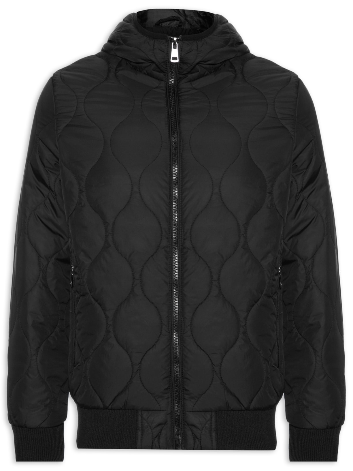 Jaqueta Masculina Puffer Matelasse Com Gorro - Preto