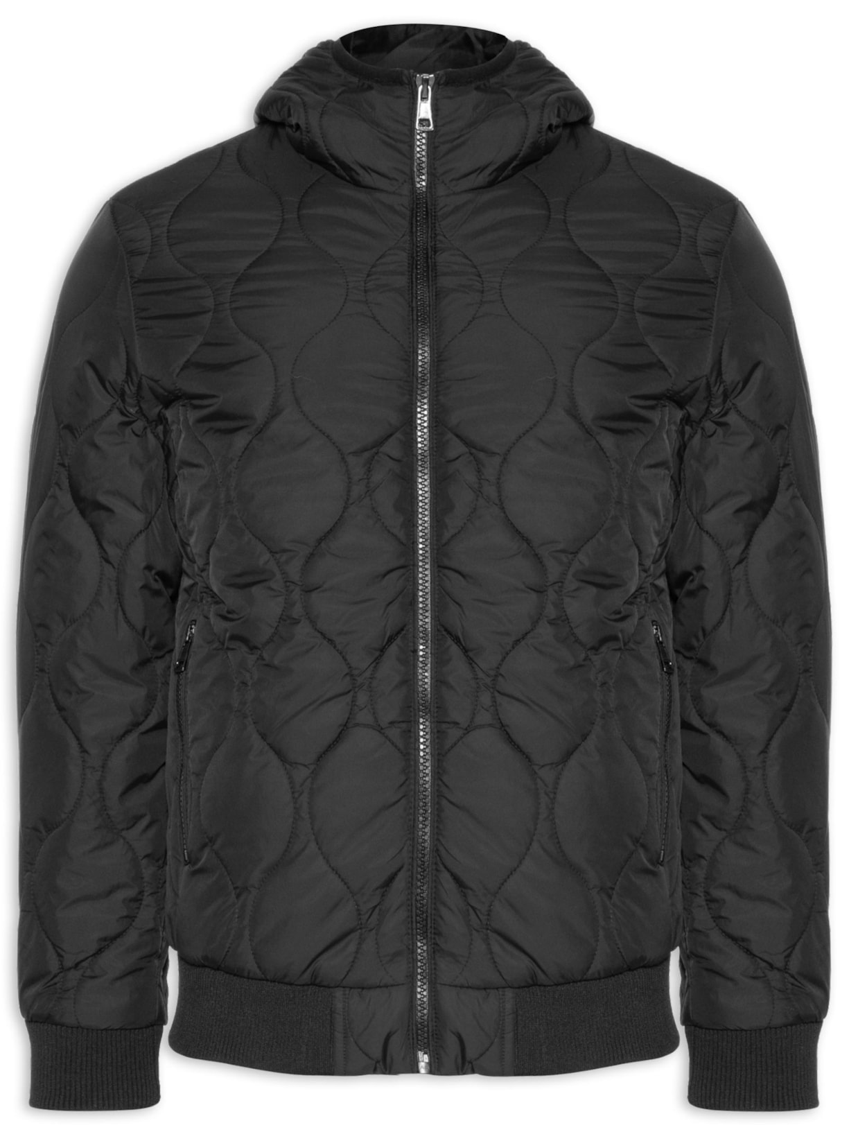 Jaqueta Masculina Puffer Matelassê Com Gorro - Preto