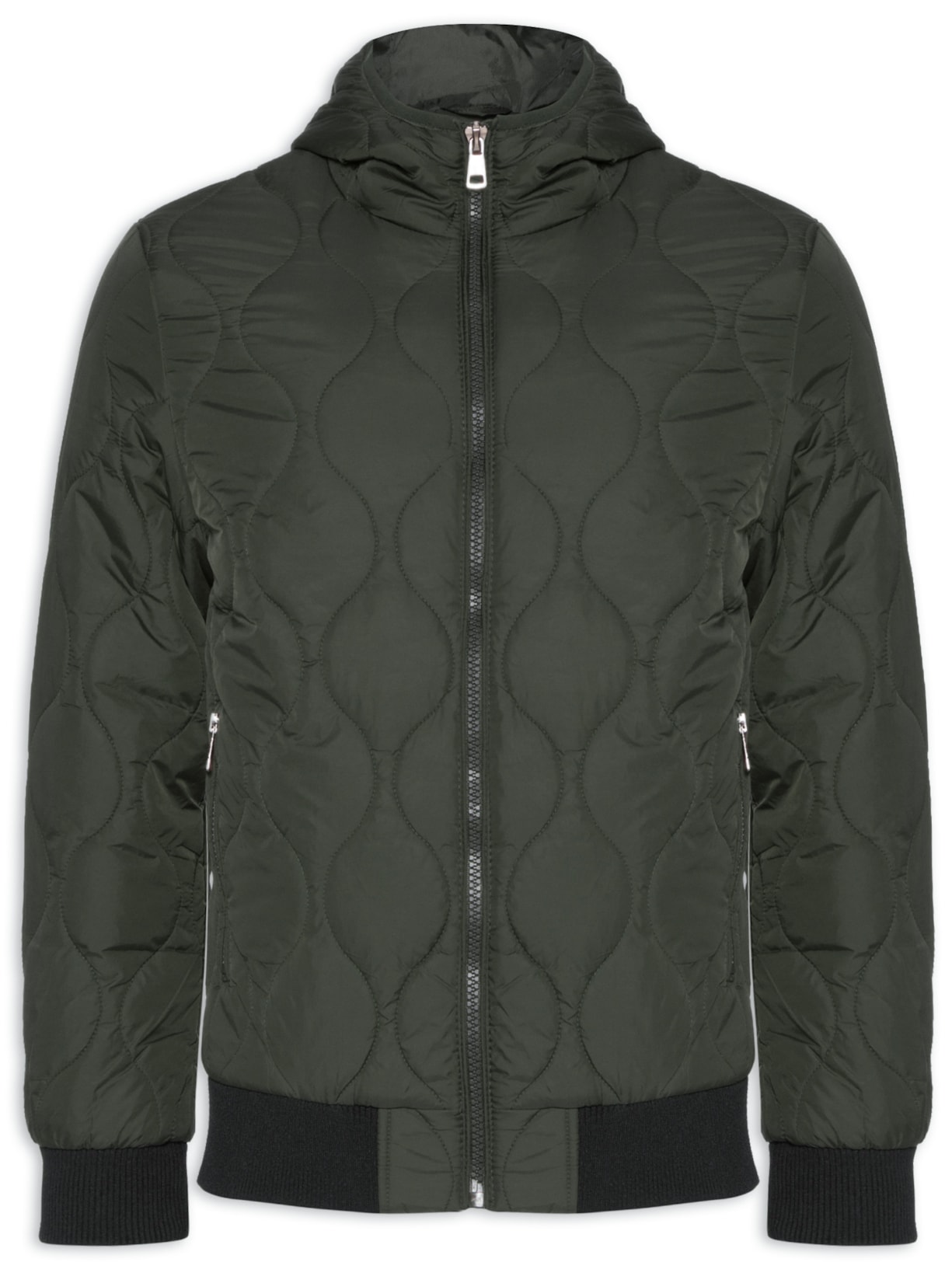 Jaqueta Masculina Puffer Matelasse Com Gorro - Verde