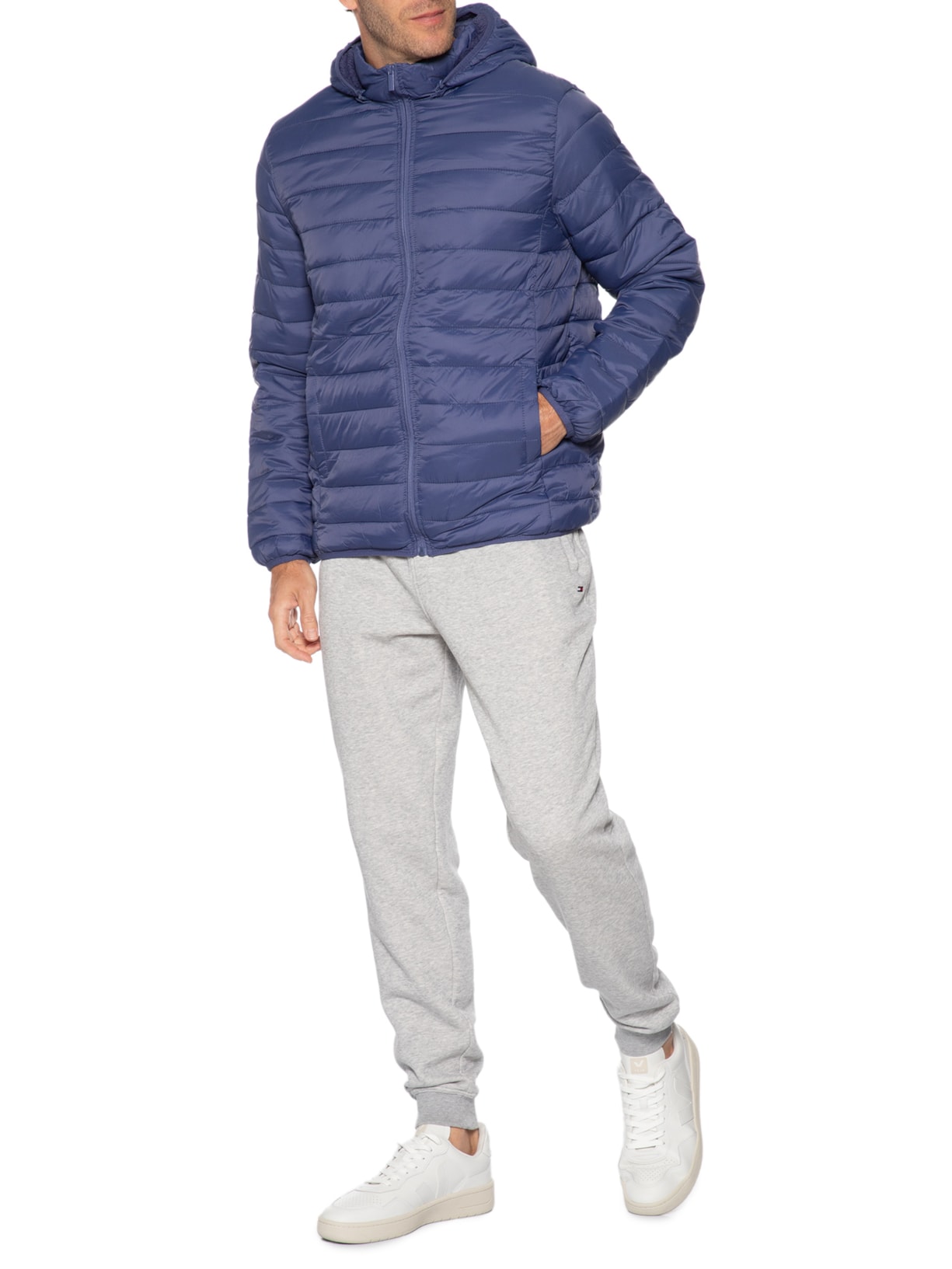 Jaqueta Masculina Puffer Nylon Azul Basiq Men