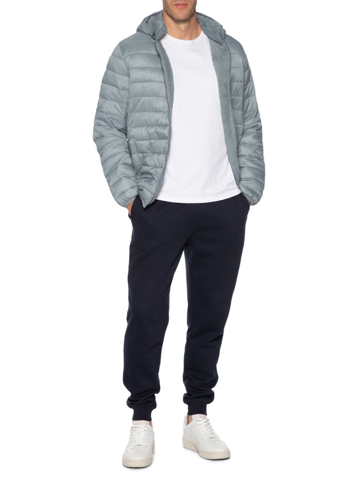 Jaqueta Masculina Puffer Nylon Cinza Basiq Men