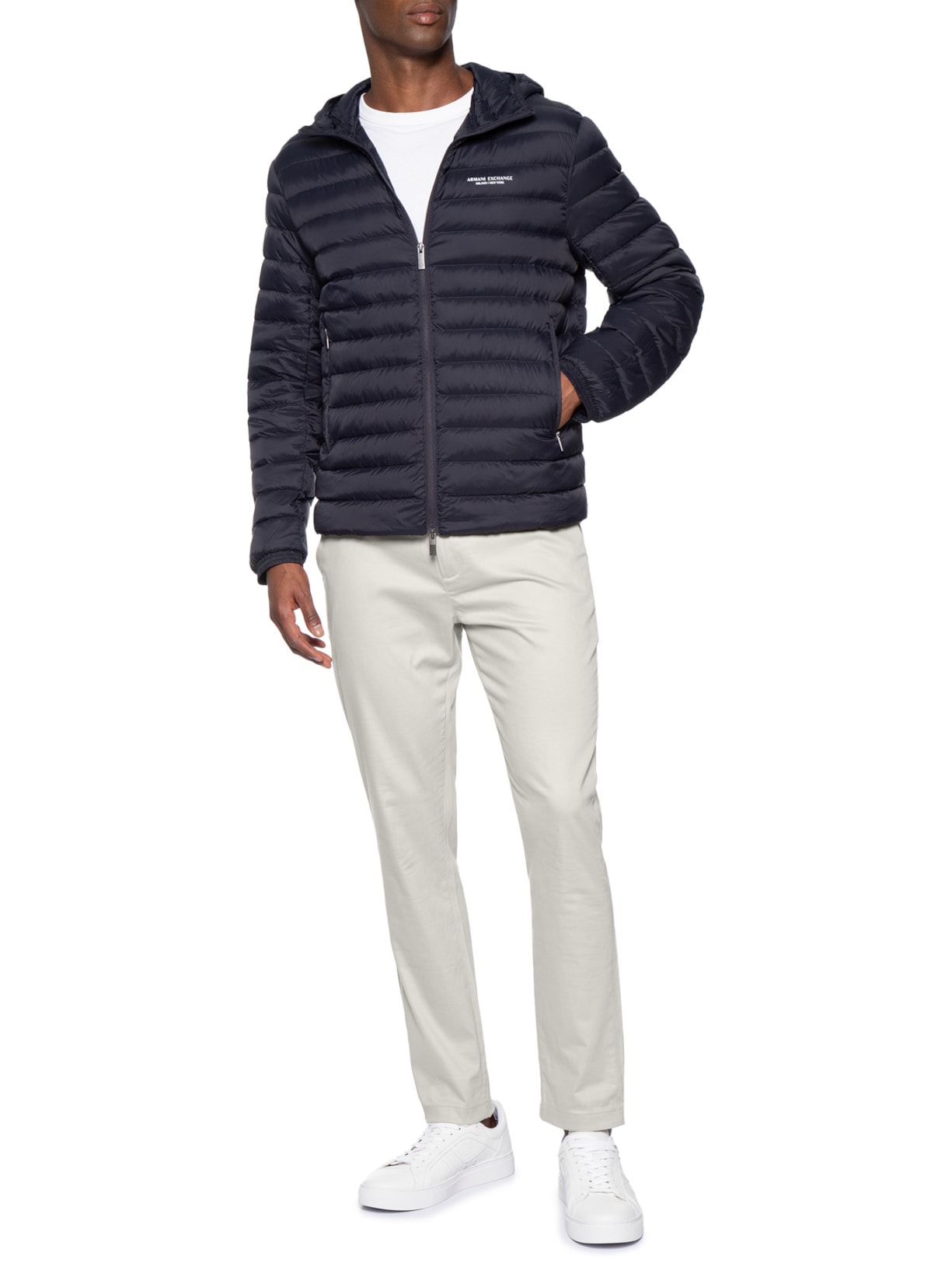 Jaqueta Masculina Puffer Piumino Com Capuz Azul Armani Exchange