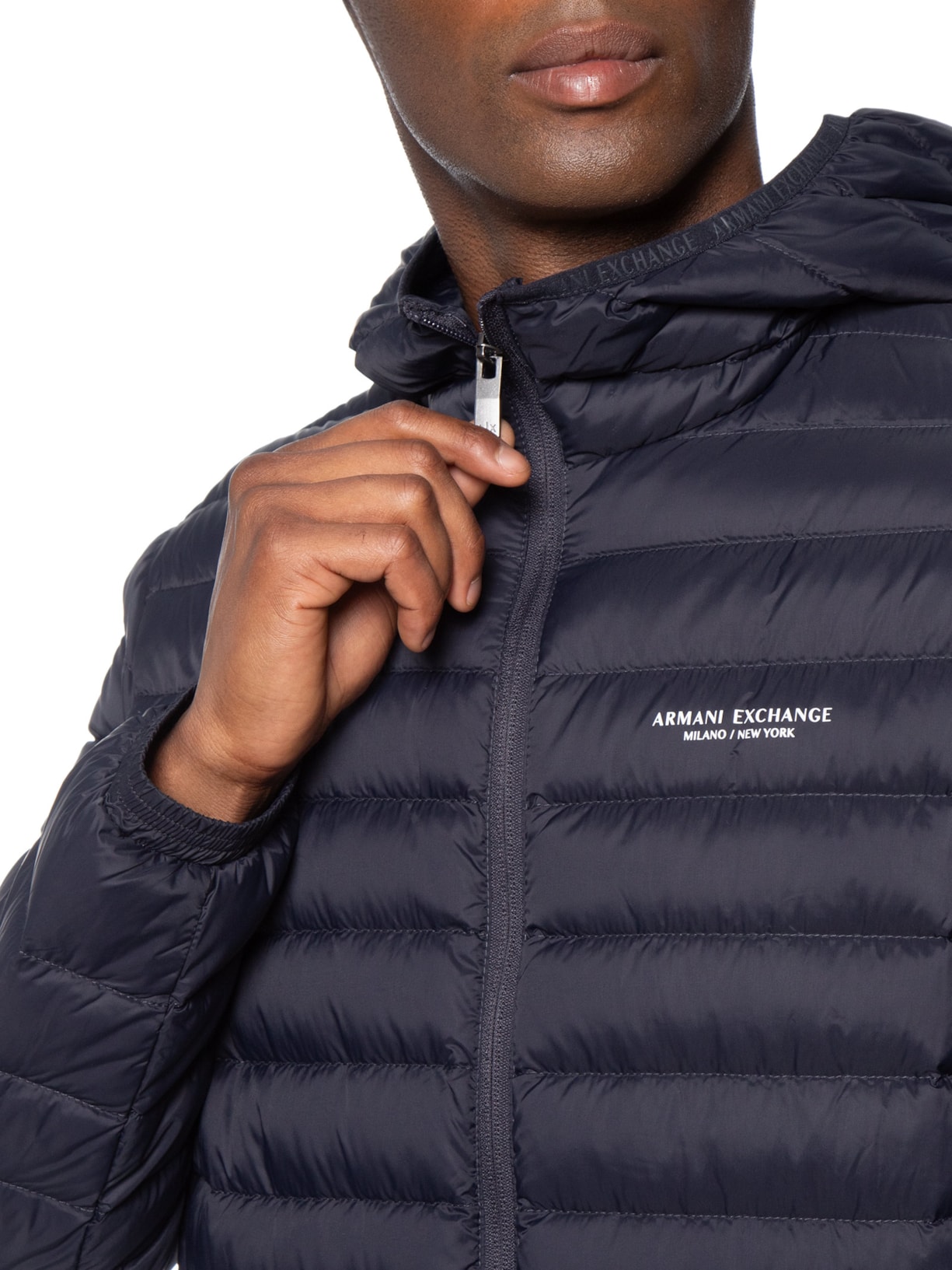 Jaqueta Masculina Puffer Piumino Com Capuz Azul Armani Exchange