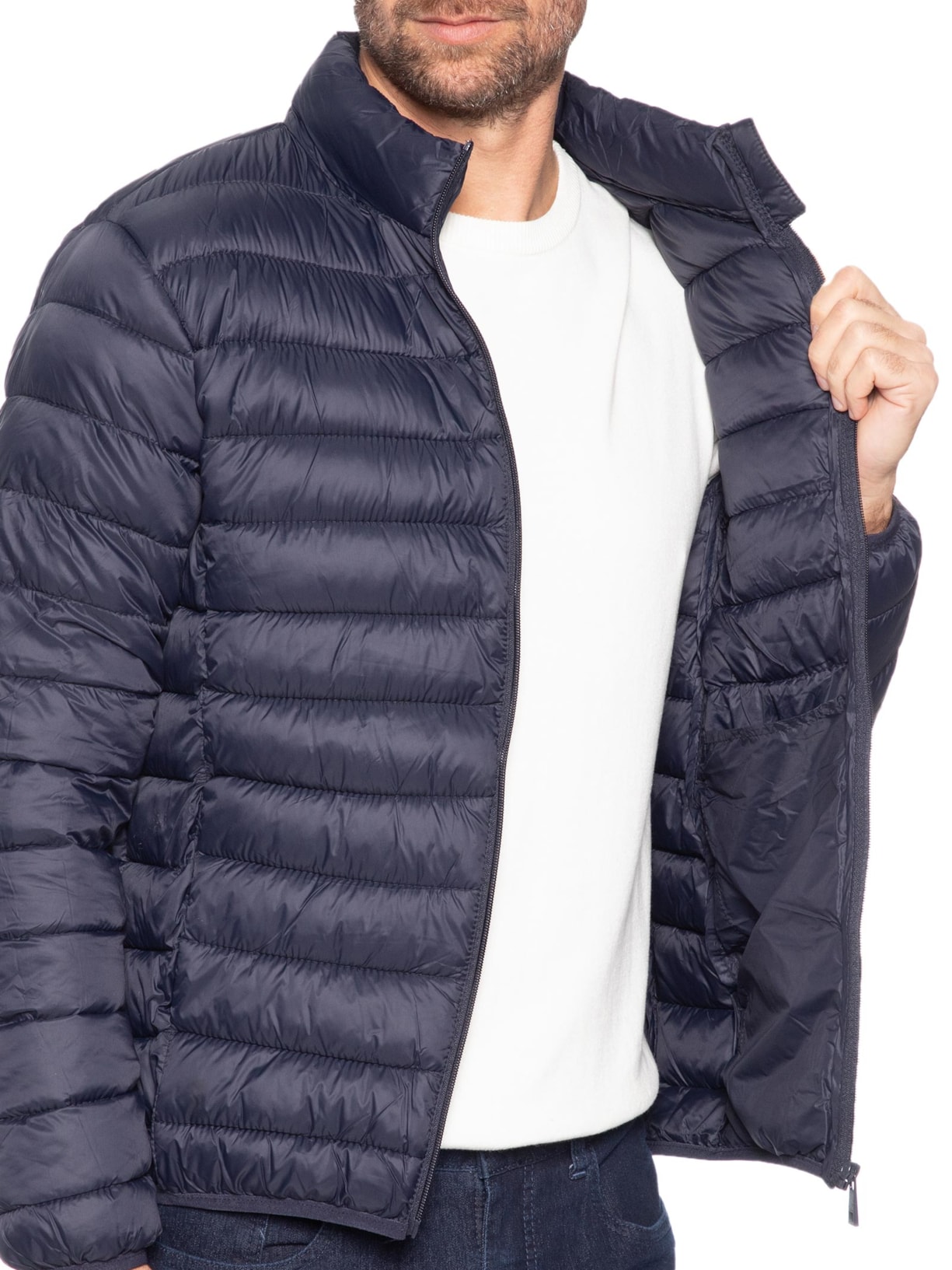 Jaqueta Masculina Puffer Sem Gorro Azul Basiq Men