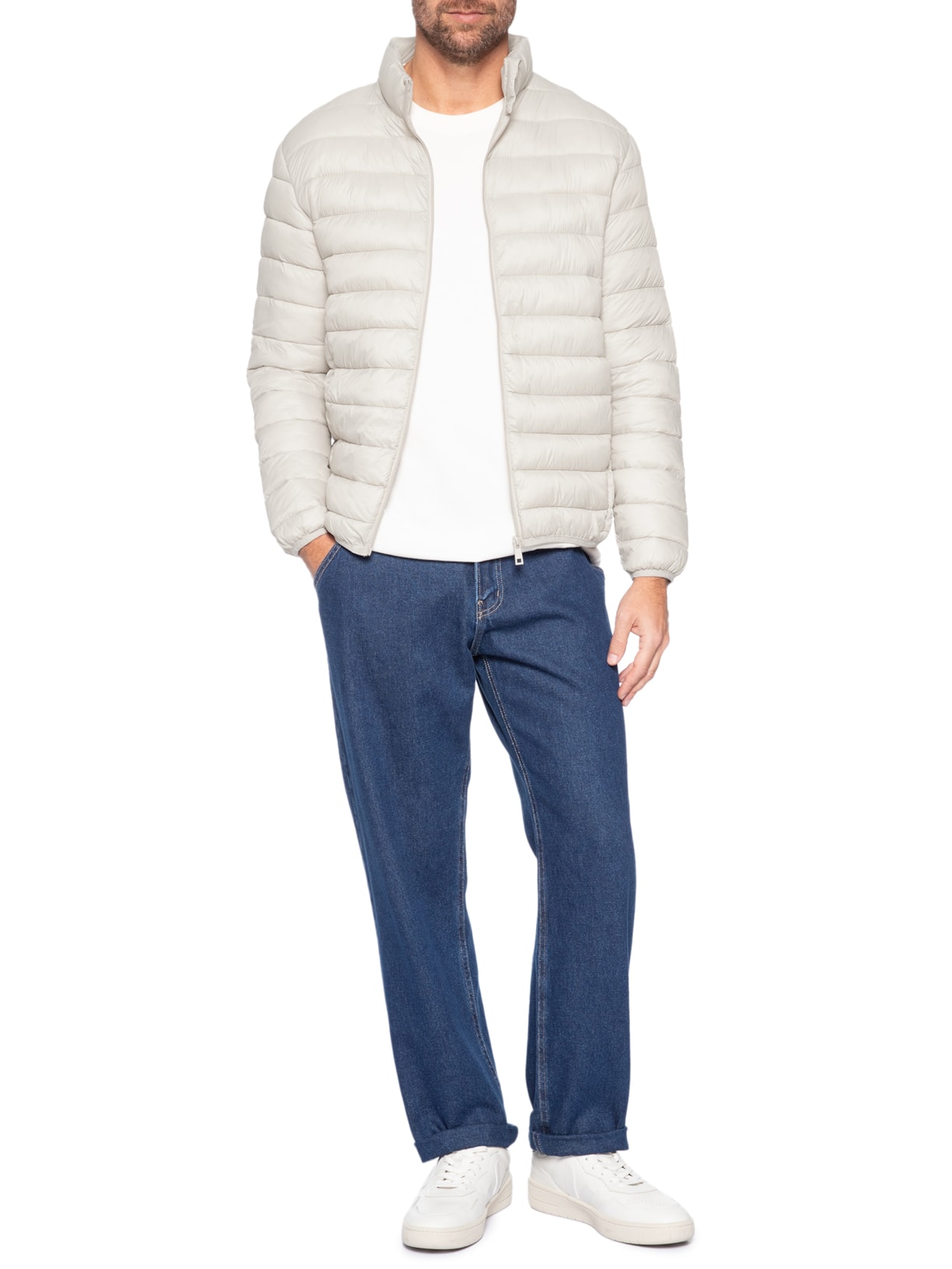 Jaqueta Masculina Puffer Sem Gorro Bege Basiq Men