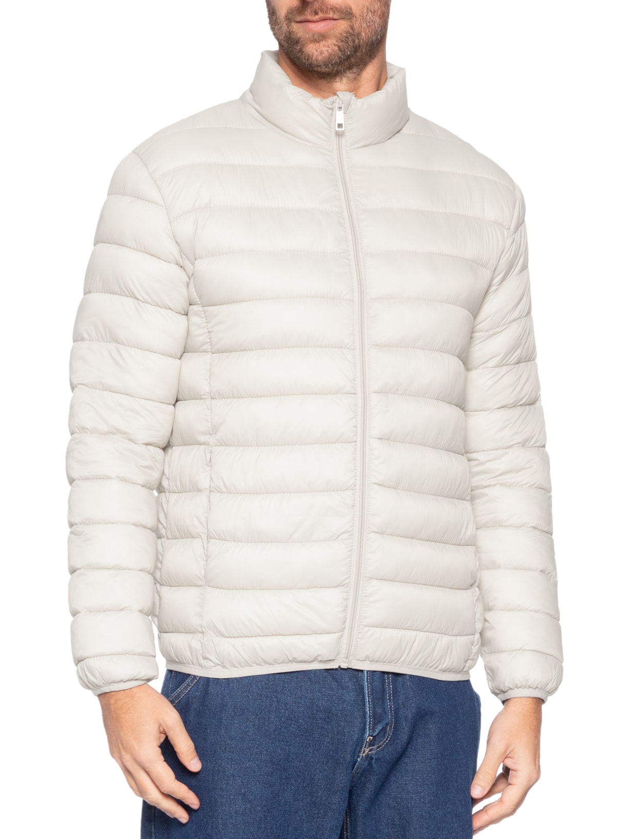 Jaqueta Masculina Puffer Sem Gorro Bege Basiq Men